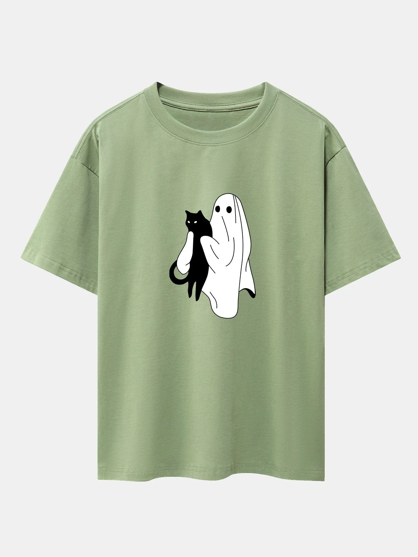Aurelio® | Ghost Black Cat Print Drop Shoulder Oversize T-Shirt - Image 7
