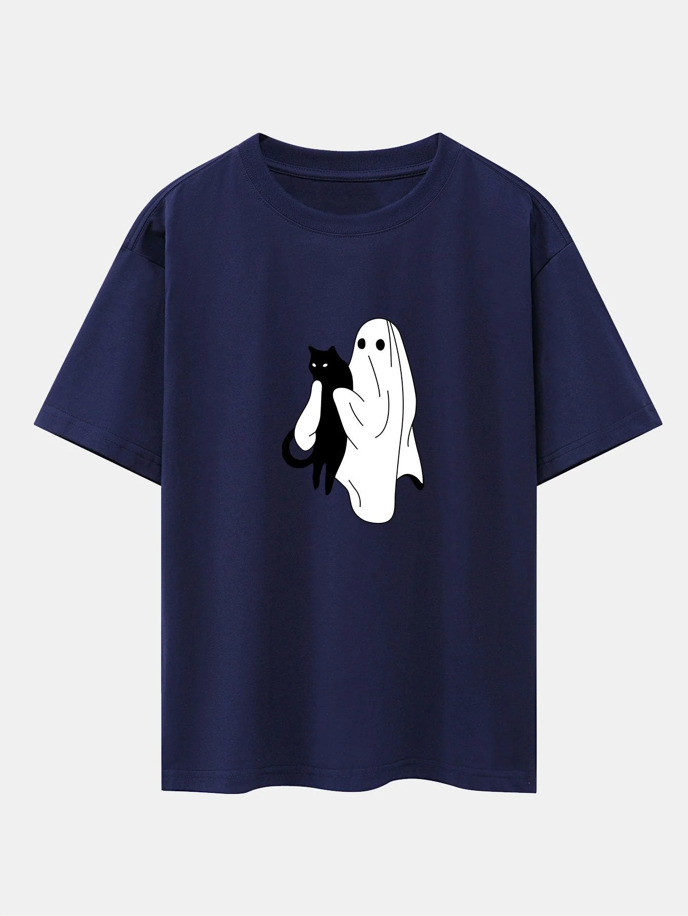 Aurelio® | Ghost Black Cat Print Drop Shoulder Oversize T-Shirt - Image 8