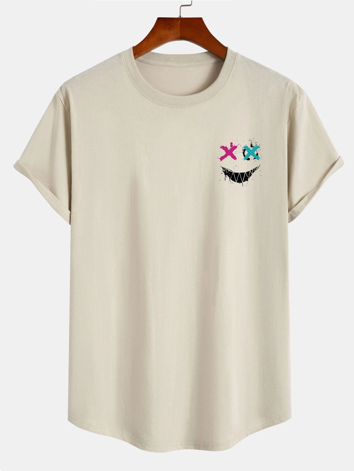 Austin® | Evil Face Print Cotton Arc Hem T-Shirt - Image 3