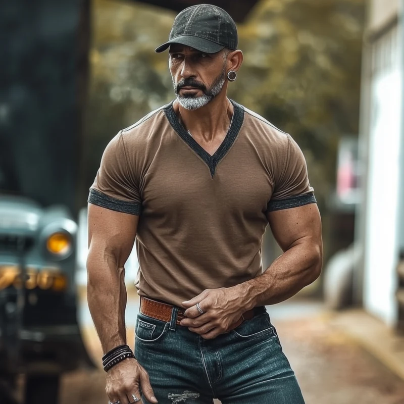 Austin | Men'S Casual Breathable Cotton Colorblock Patchwork V-Neck Slim Fit Short-Sleeved T-Shirt - Image 3