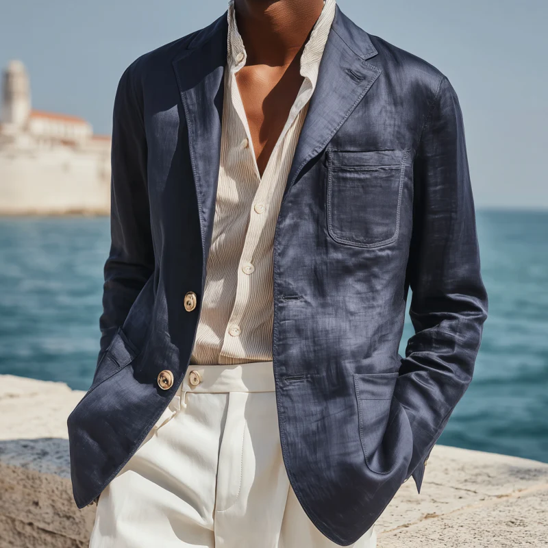 Austin | Men'S Casual Solid Color Tencel Blended Notch Lapel Single-Breasted Slim-Fit Blazer - Image 2