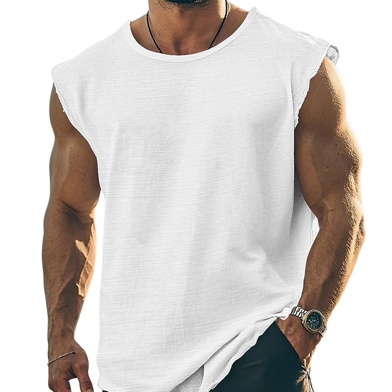Austin | Men'S Solid Color Round Neck Cotton Blend Sleeveless T-Shirt - Image 2