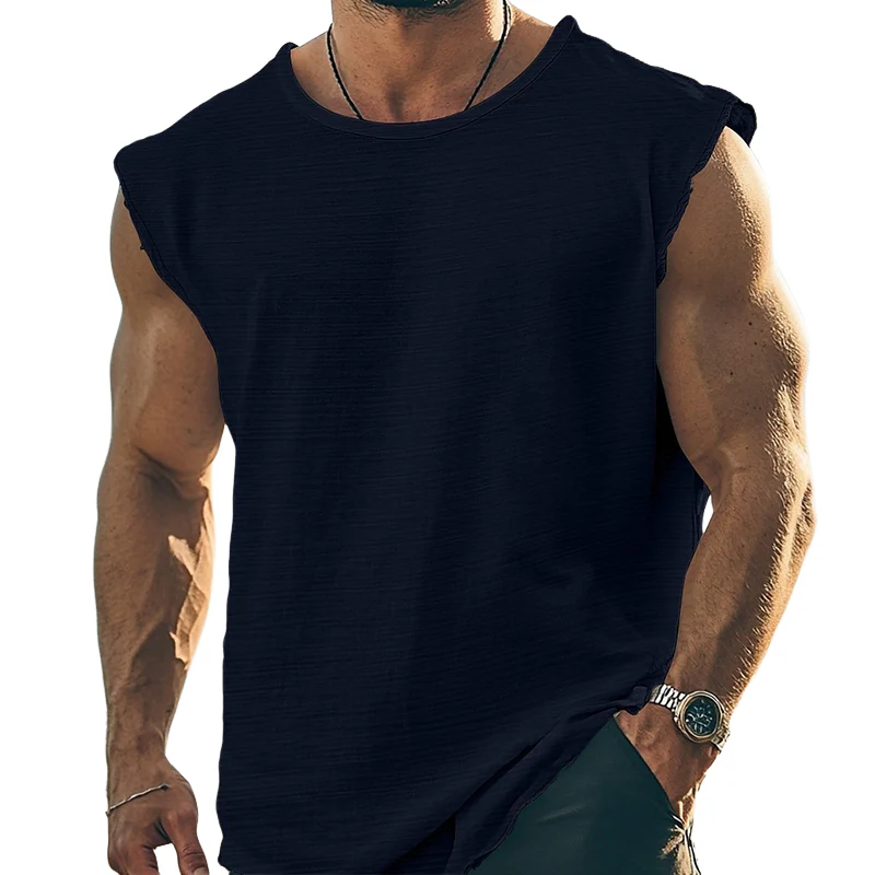Austin | Men'S Solid Color Round Neck Cotton Blend Sleeveless T-Shirt - Image 5
