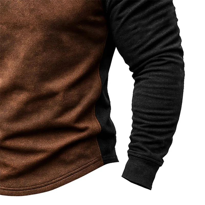 Aziz® | Men's Colorblock Blend Faux Suede Stand Collar Lace-Up Sweatshirt MTA0957J4X - Image 2