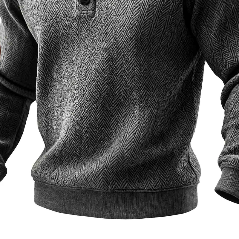 Bader® | Men's Vintage Herringbone Paneled Faux Suede Stand Collar Pullover Sweatshirt MTA0996J1X - Image 3