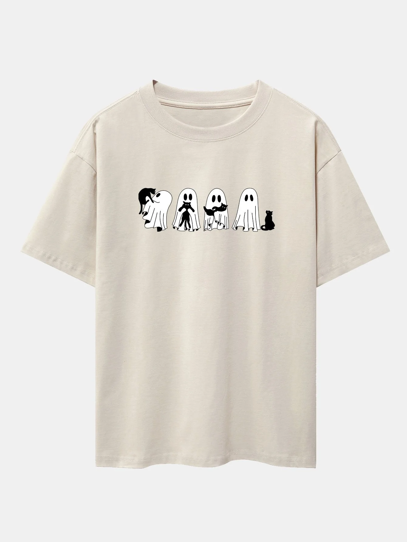 Baldomero® | Black Cat Ghost Print Drop Shoulder Oversize T-Shirt - Image 2