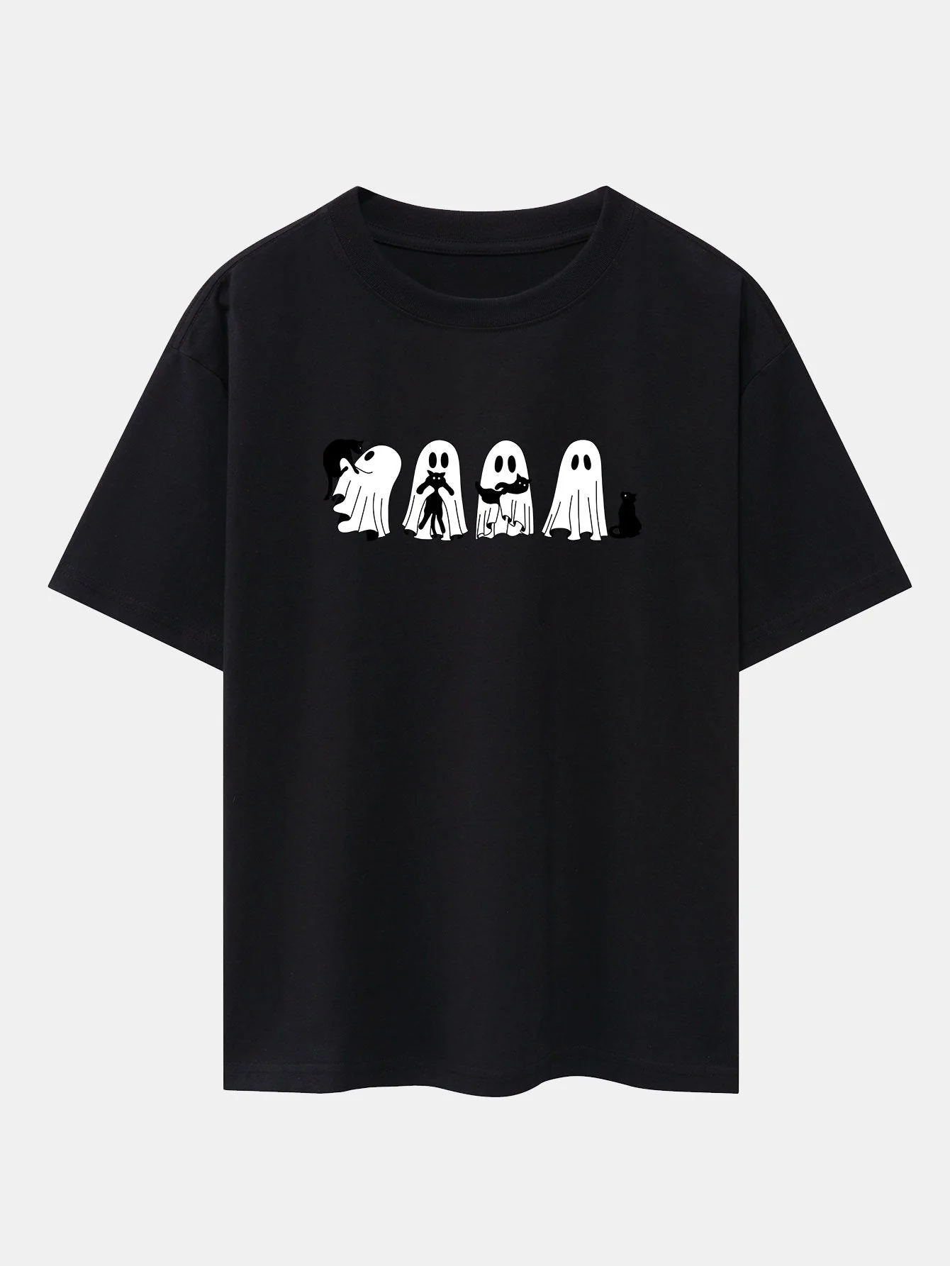 Baldomero® | Black Cat Ghost Print Drop Shoulder Oversize T-Shirt - Image 6