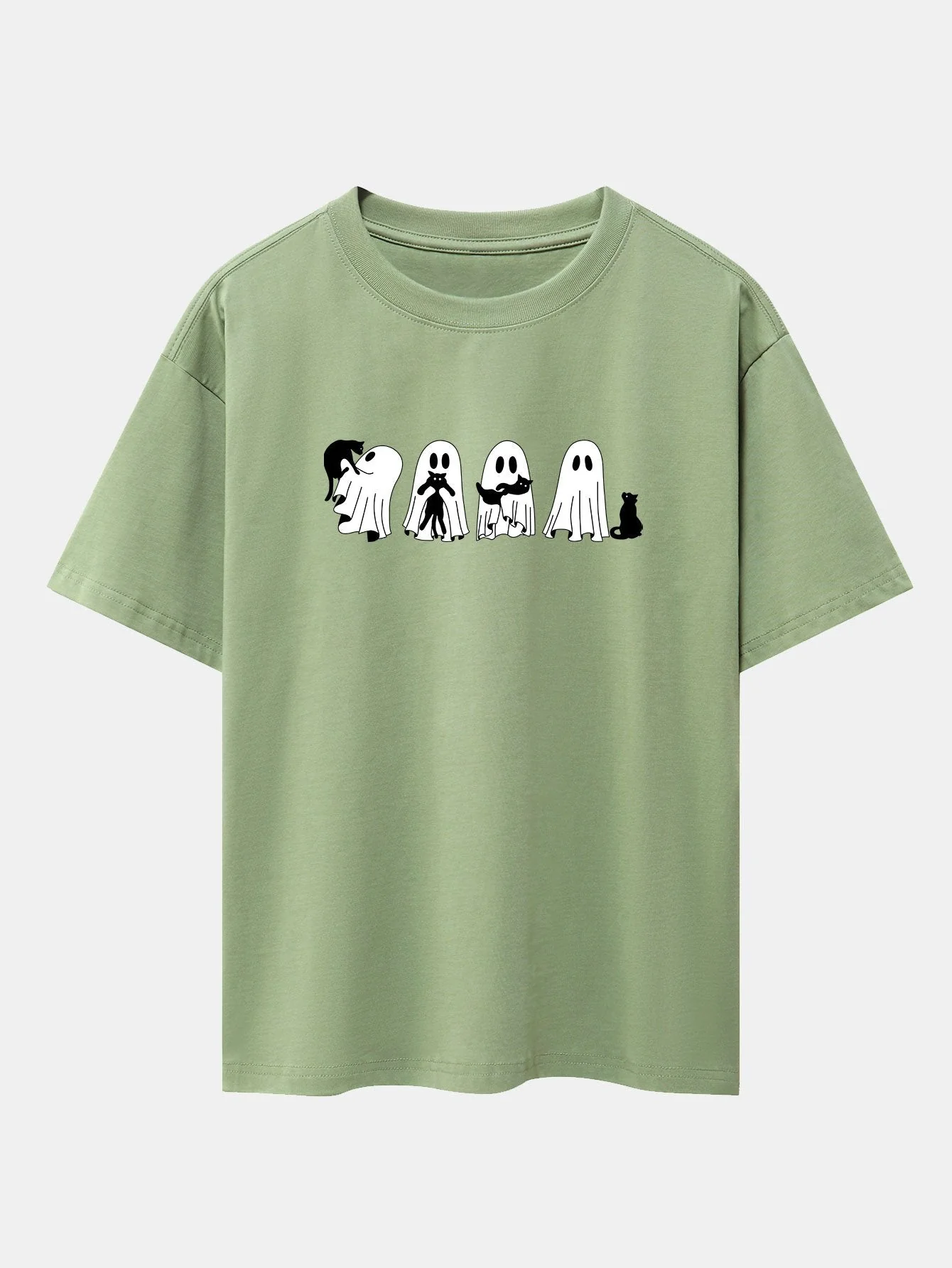 Baldomero® | Black Cat Ghost Print Drop Shoulder Oversize T-Shirt - Image 8
