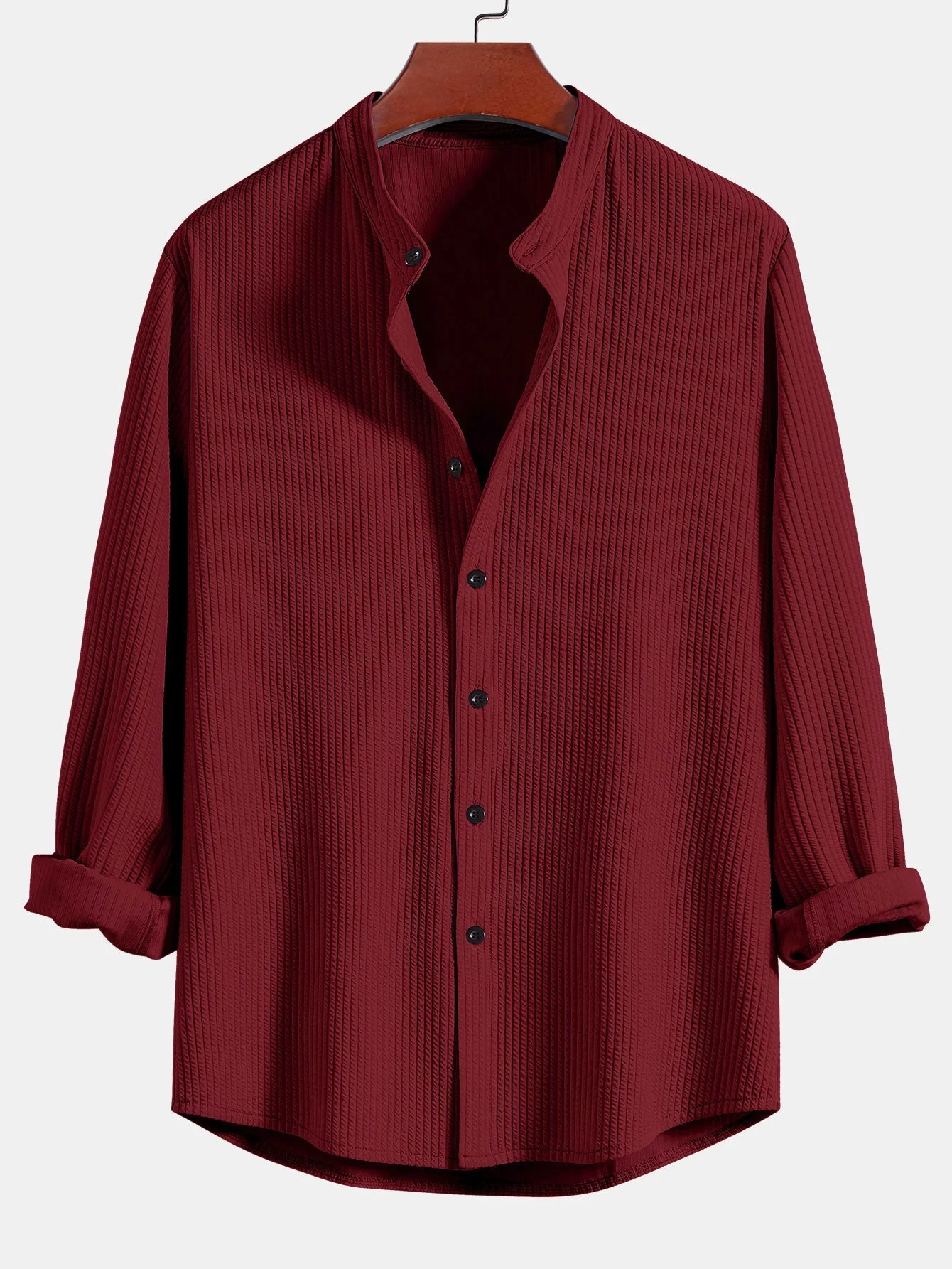 Baldomero® | Long Sleeve Muscle Fit Ribbed Stand Collar Shirt - Image 11