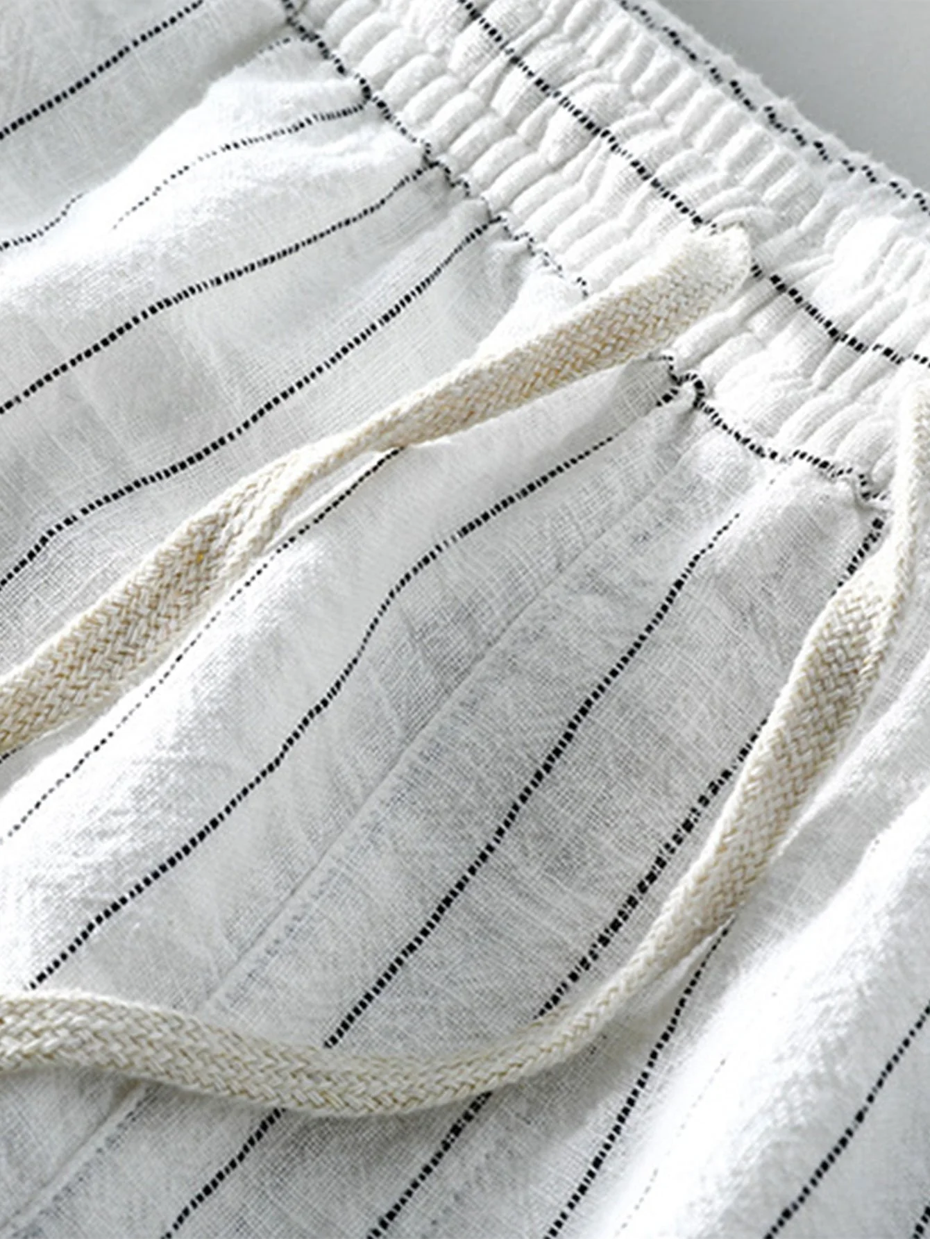 Barath® | Linen Cotton Blend Drawstring Striped Shorts - Image 10