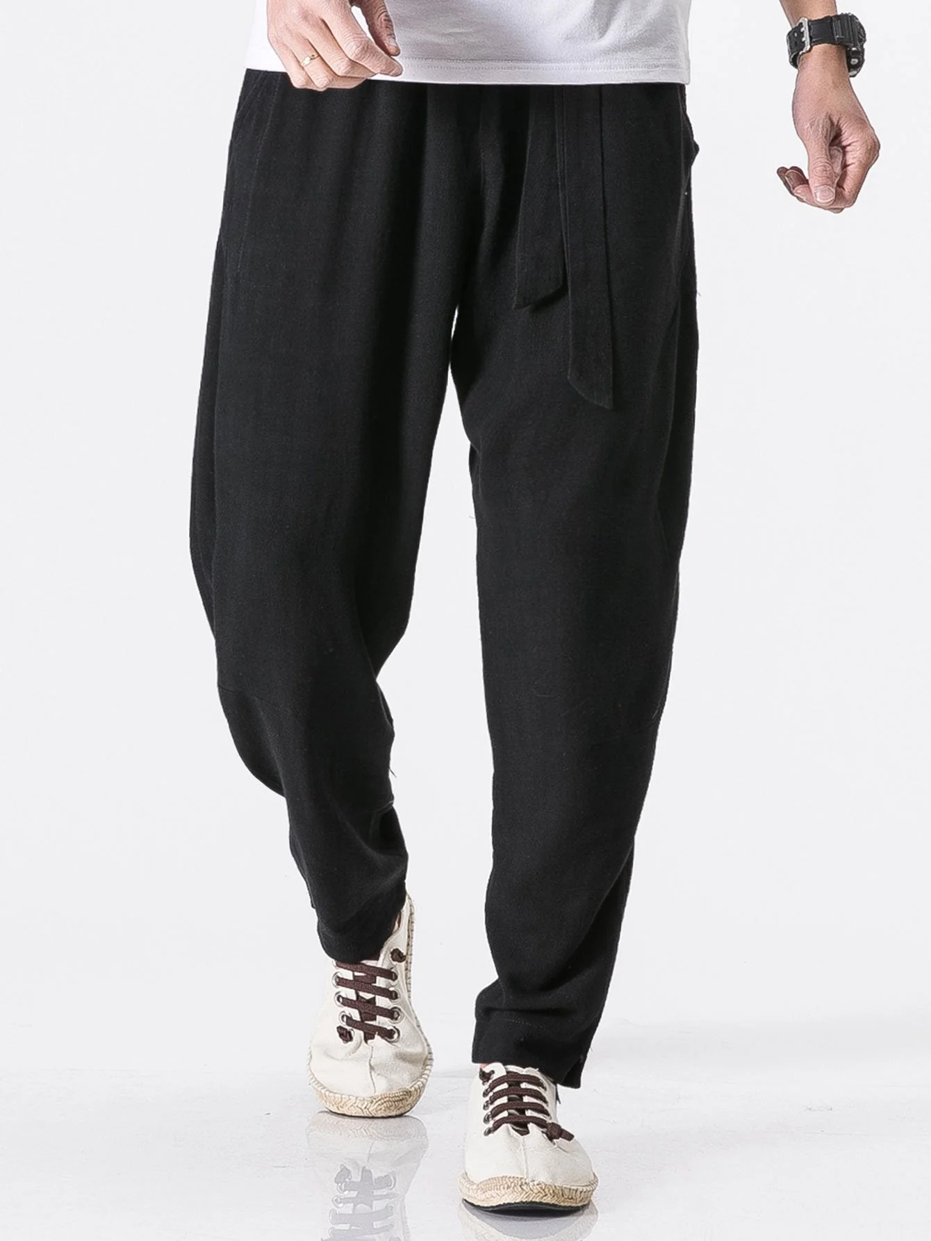 Barde® | Detachable Belt Relax Fit Linen And Cotton Blend Harem Pants - Image 10