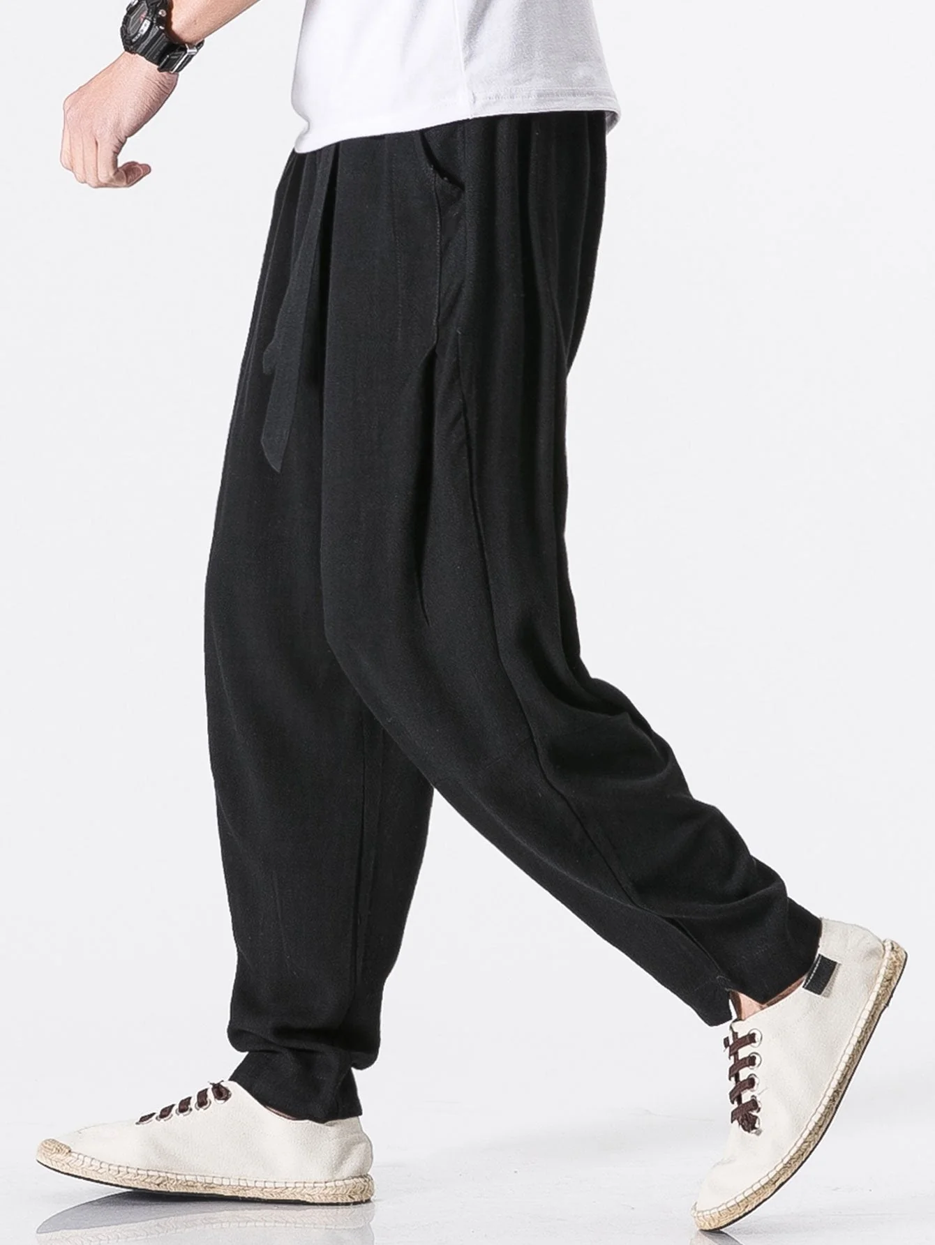 Barde® | Detachable Belt Relax Fit Linen And Cotton Blend Harem Pants - Image 11