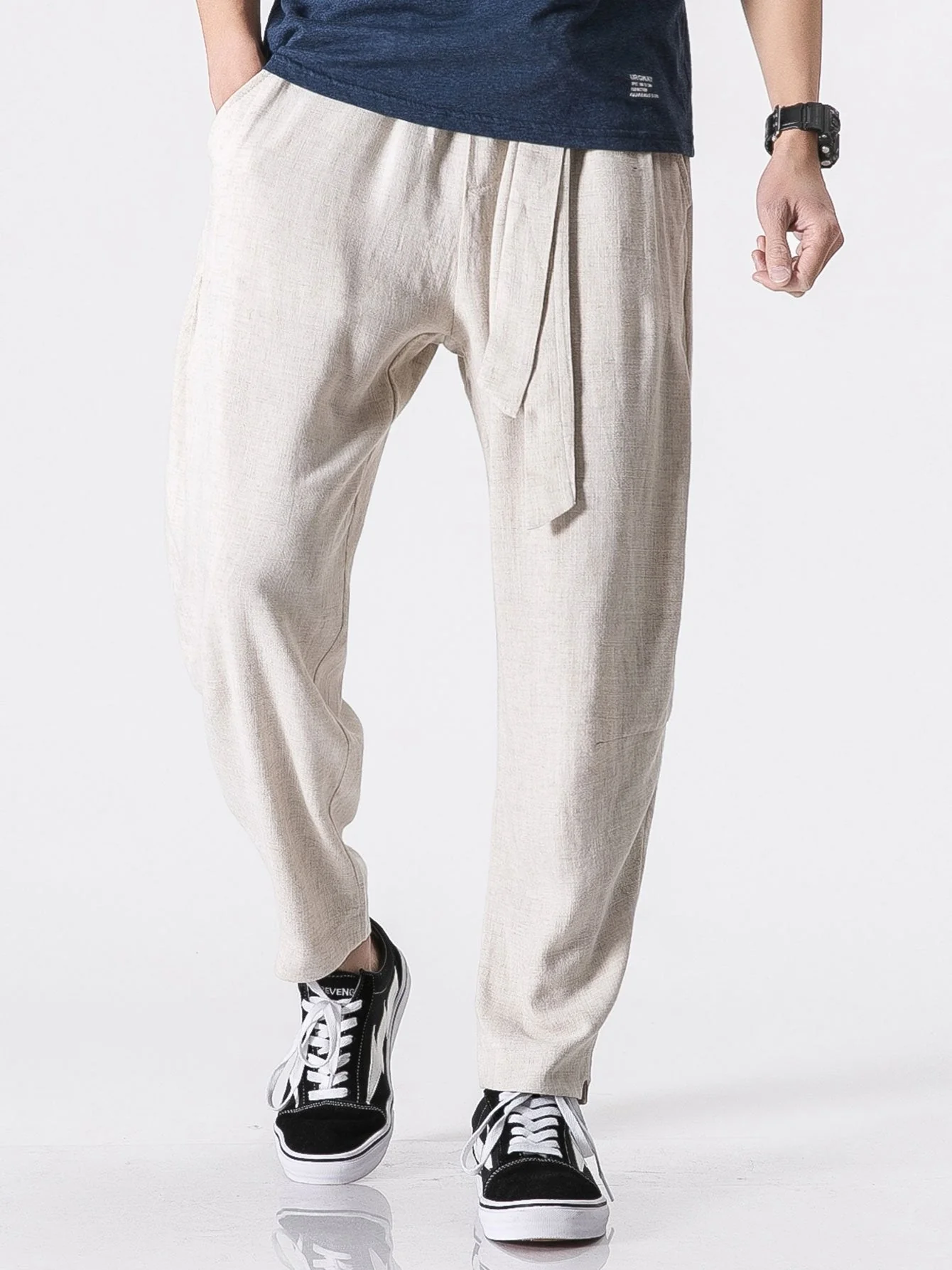 Barde® | Detachable Belt Relax Fit Linen And Cotton Blend Harem Pants - Image 6