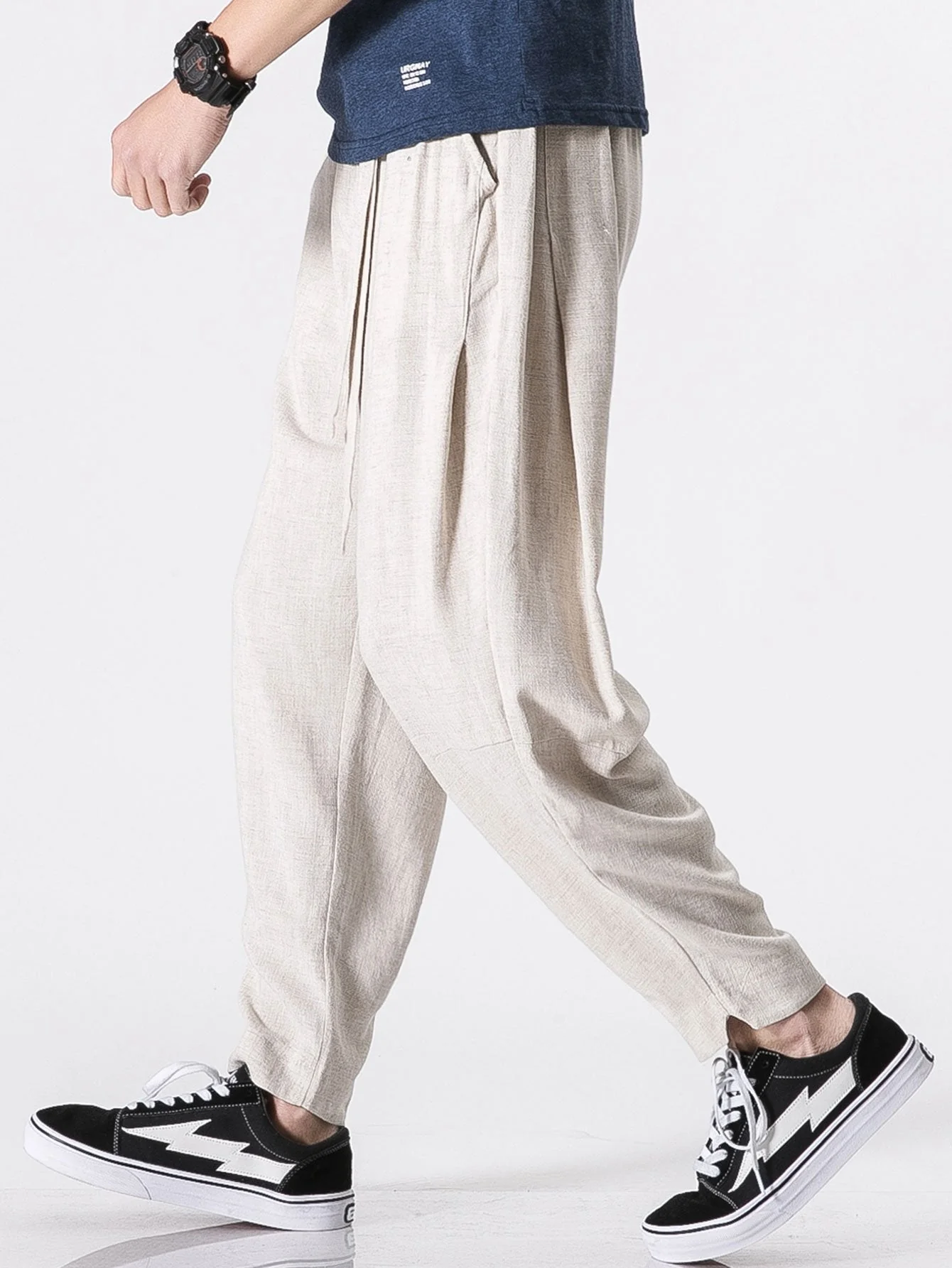 Barde® | Detachable Belt Relax Fit Linen And Cotton Blend Harem Pants - Image 7