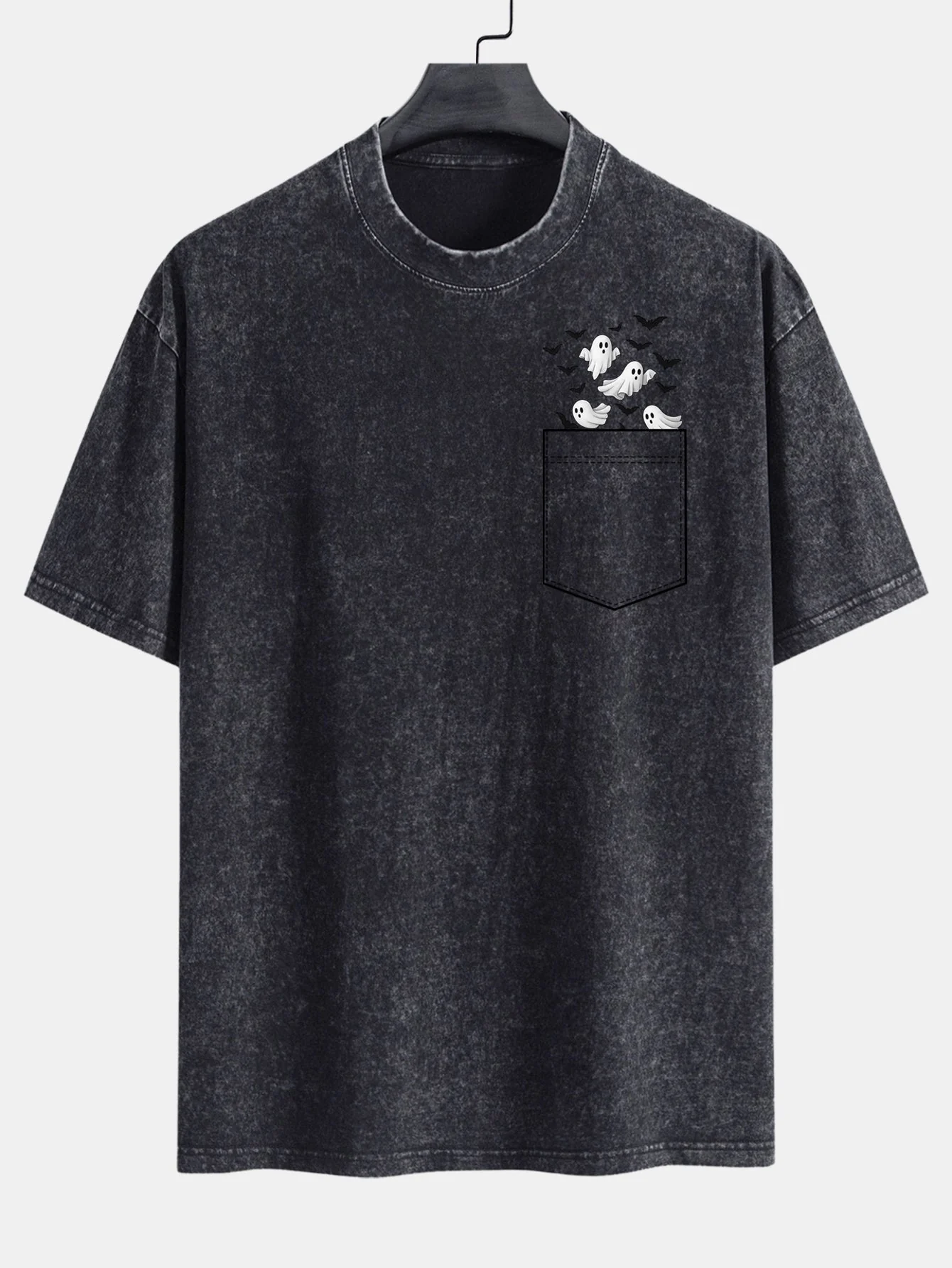 Bardo® | Pocket Bat Ghost Print Washed Distressed Drop Shoulder T-Shirt - Image 2