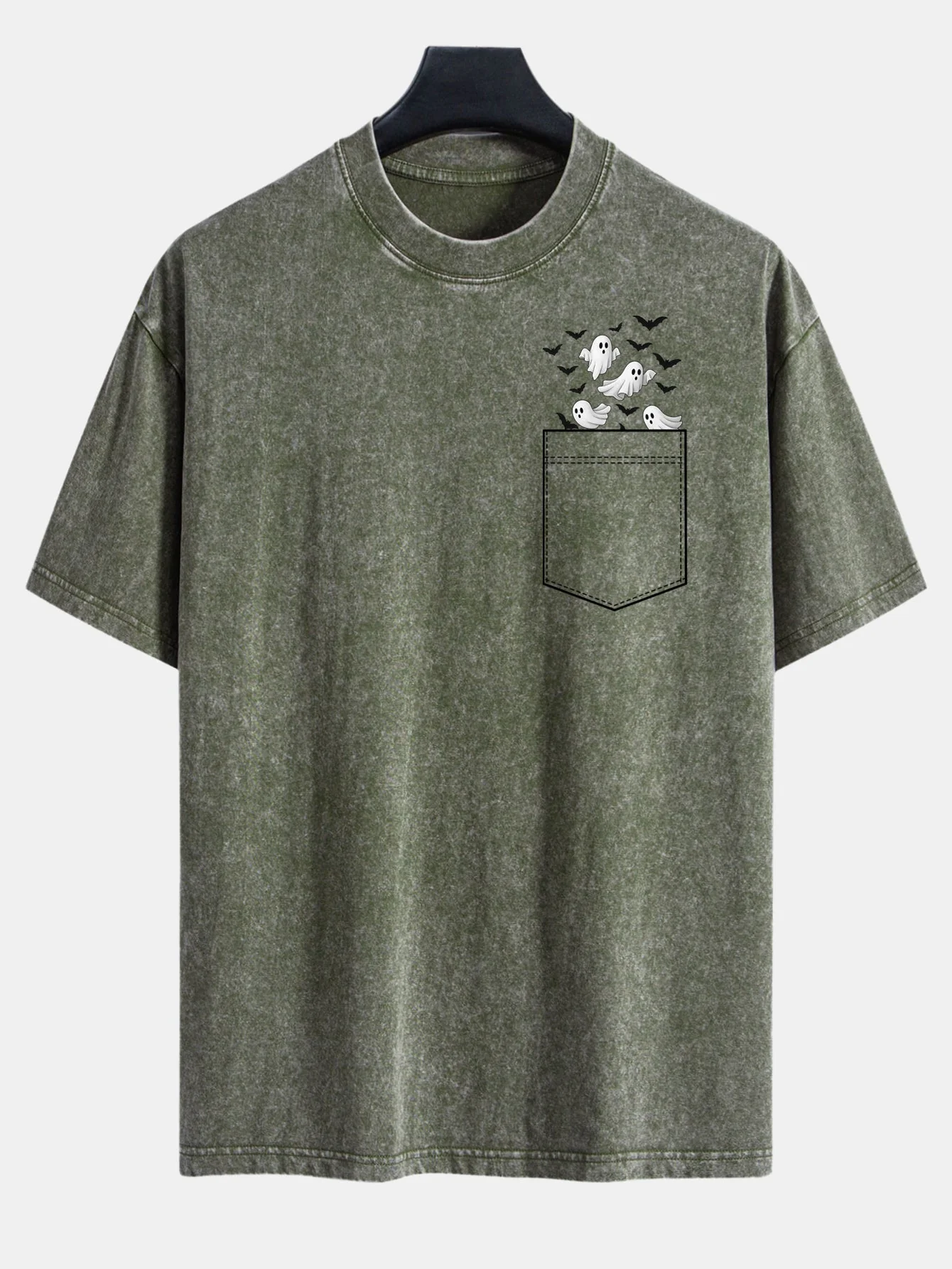 Bardo® | Pocket Bat Ghost Print Washed Distressed Drop Shoulder T-Shirt - Image 4