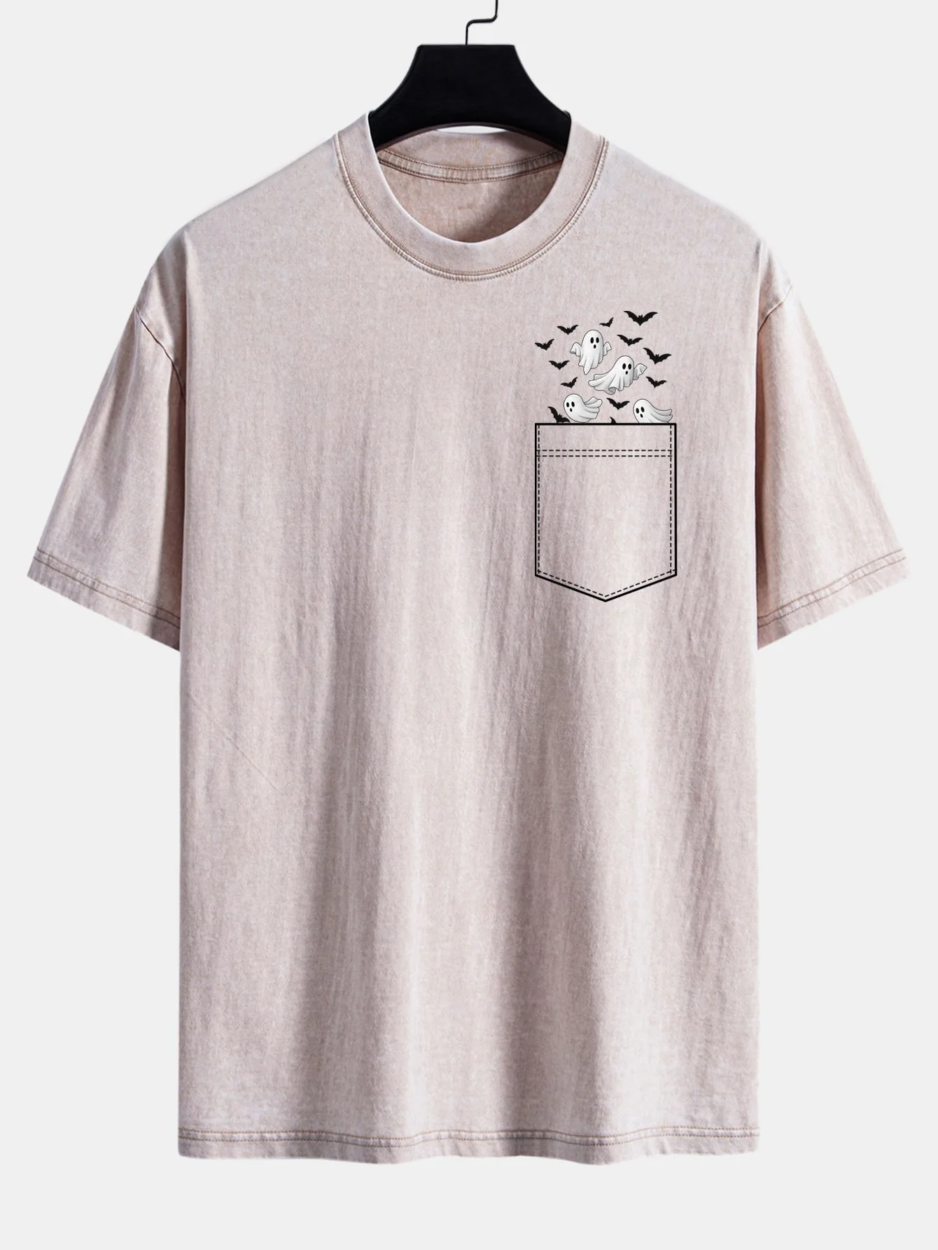 Bardo® | Pocket Bat Ghost Print Washed Distressed Drop Shoulder T-Shirt - Image 5