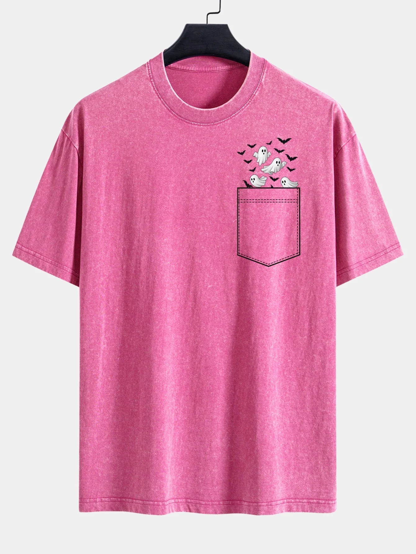Bardo® | Pocket Bat Ghost Print Washed Distressed Drop Shoulder T-Shirt - Image 6