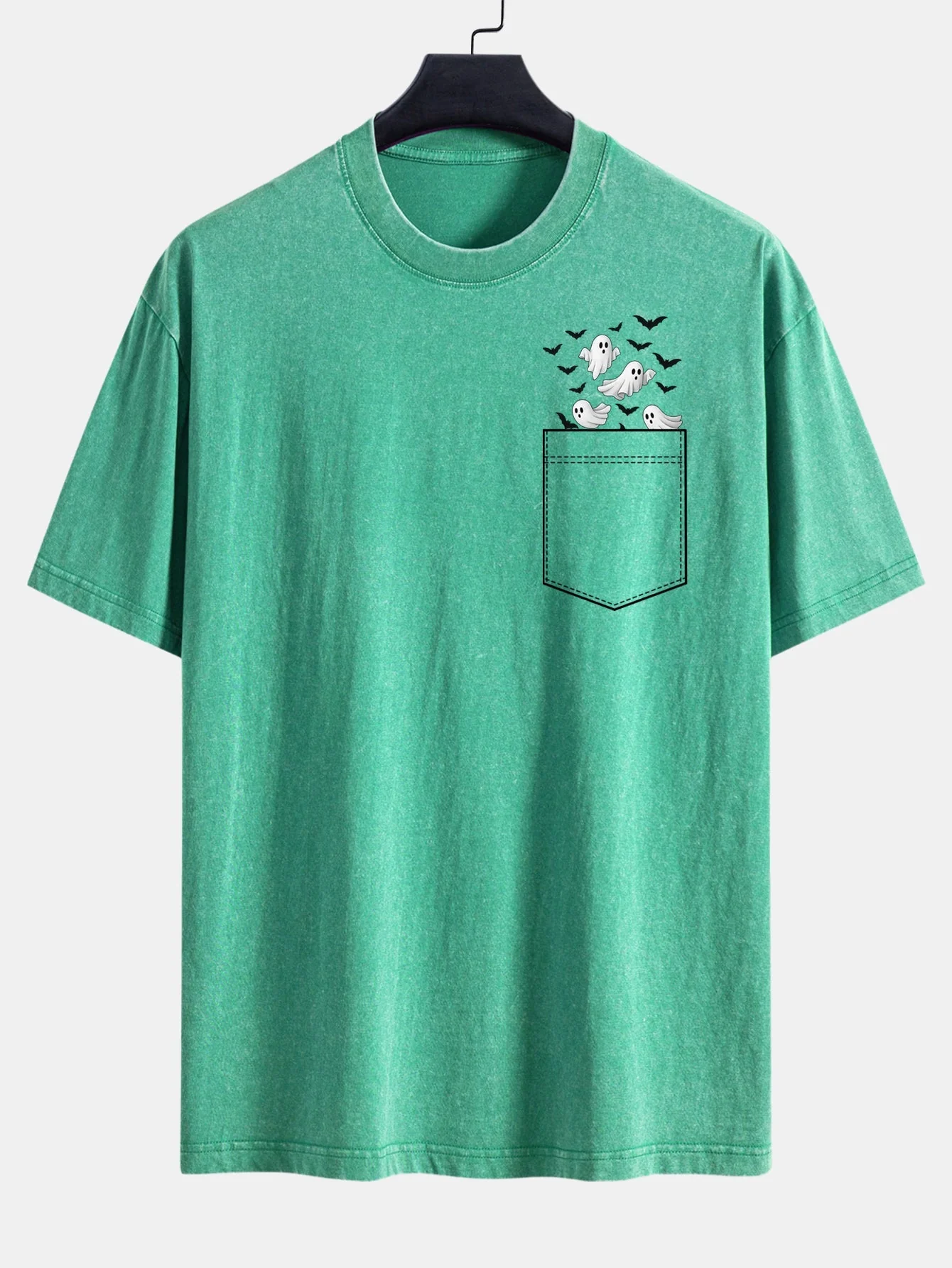 Bardo® | Pocket Bat Ghost Print Washed Distressed Drop Shoulder T-Shirt - Image 7