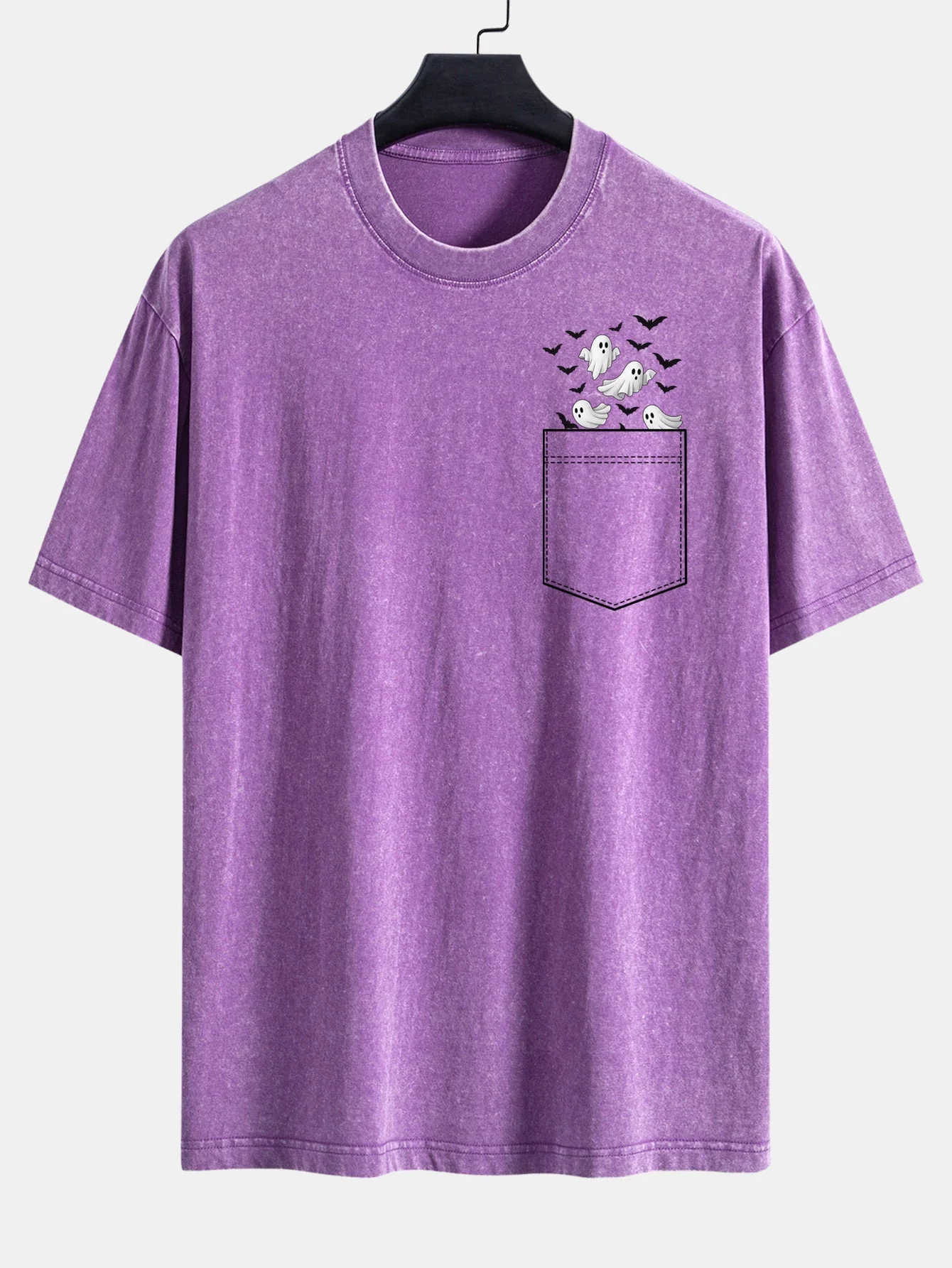 Bardo® | Pocket Bat Ghost Print Washed Distressed Drop Shoulder T-Shirt - Image 8