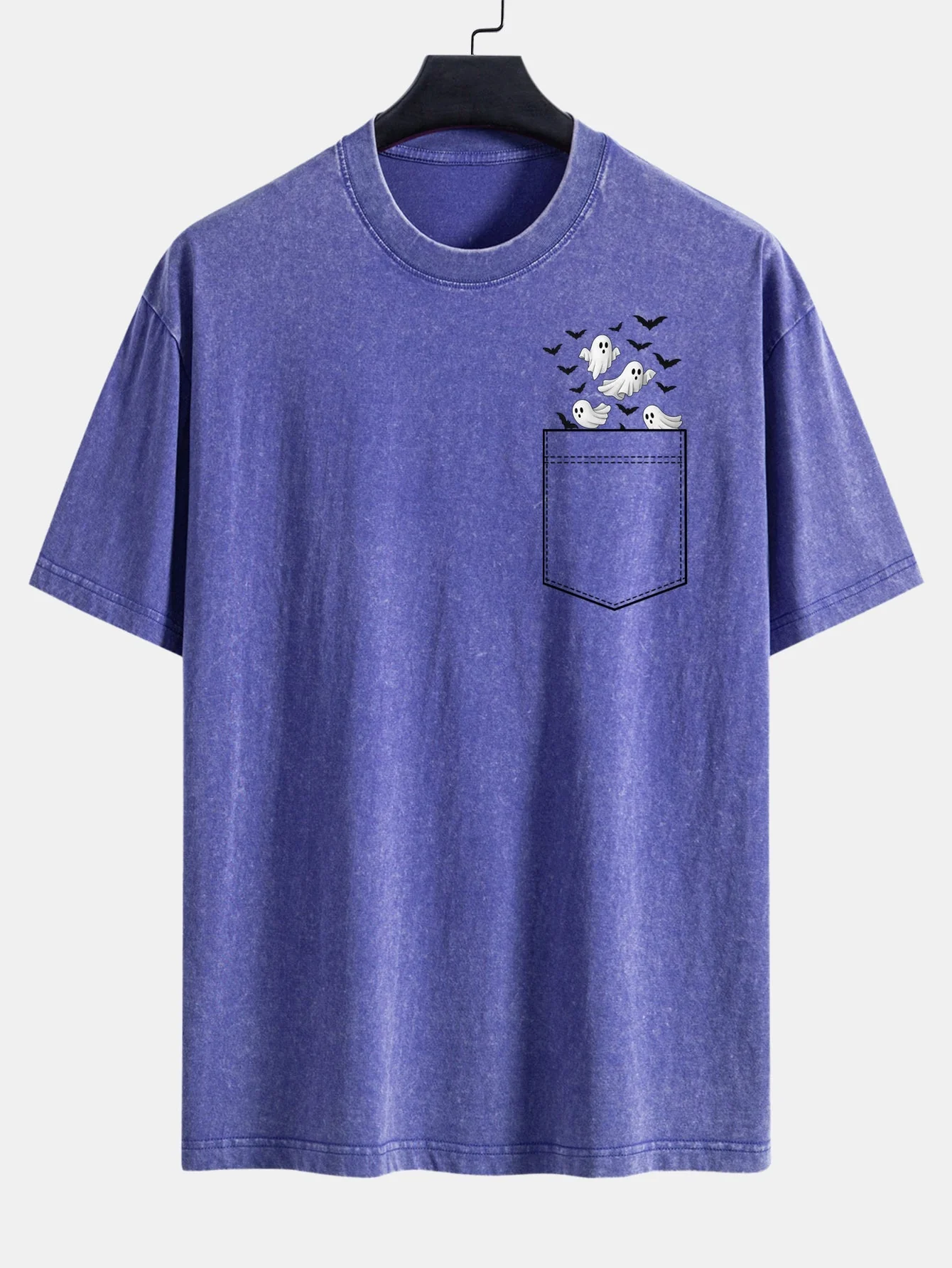 Bardo® | Pocket Bat Ghost Print Washed Distressed Drop Shoulder T-Shirt - Image 9