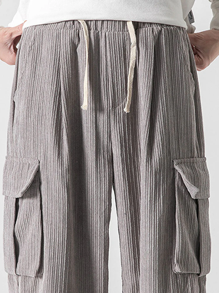 Bareed® | Relaxed Fit Drawcord Hem Corduroy Cargo Pants - Image 11