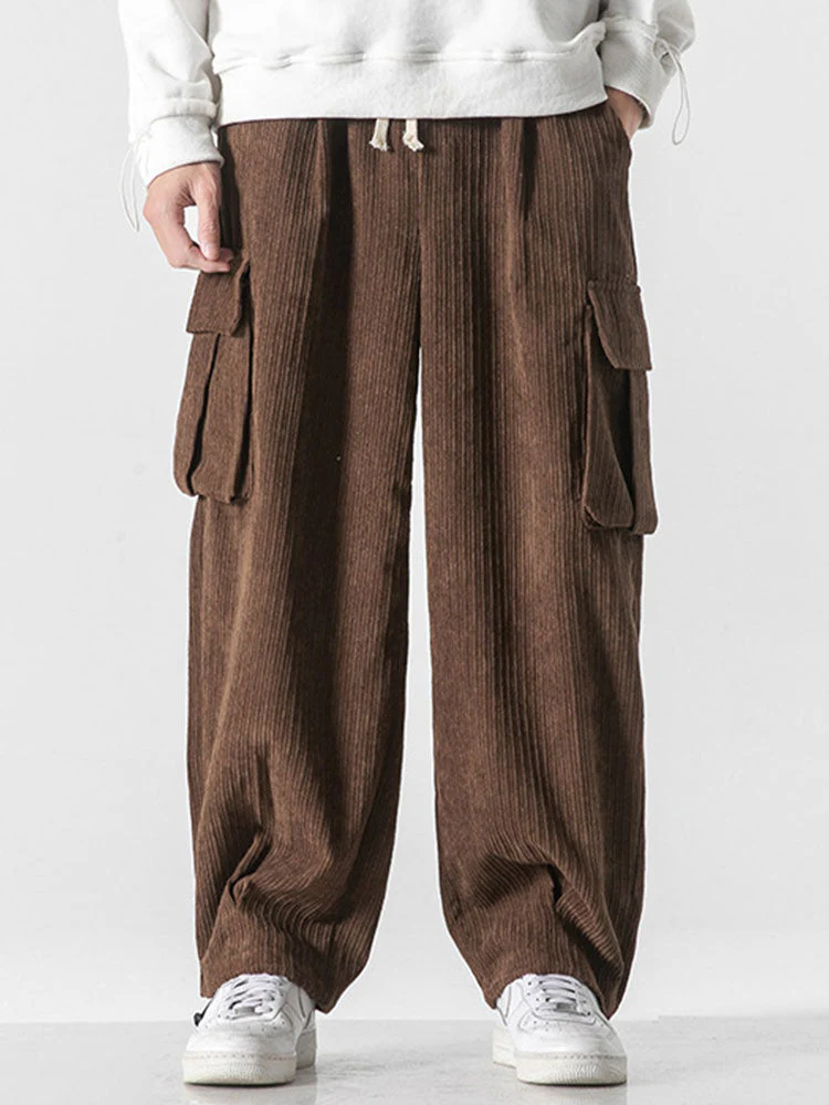 Bareed® | Relaxed Fit Drawcord Hem Corduroy Cargo Pants - Image 2