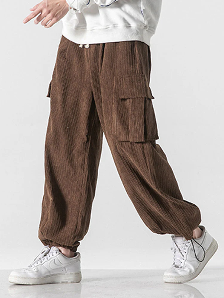 Bareed® | Relaxed Fit Drawcord Hem Corduroy Cargo Pants - Image 4
