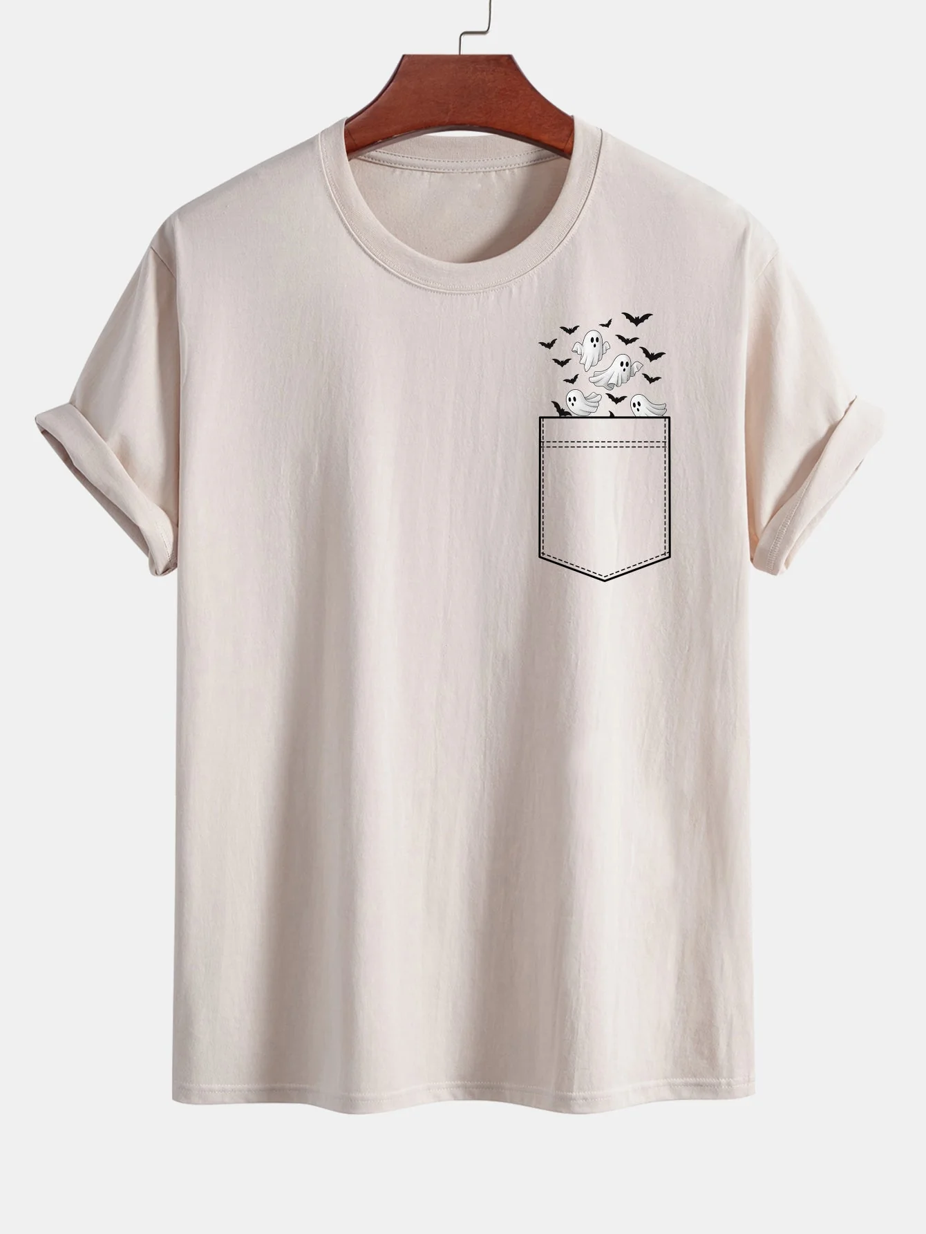 Barnaby® | Regular Fit Pocket Bat Ghost Print Cotton T-Shirt - Image 4