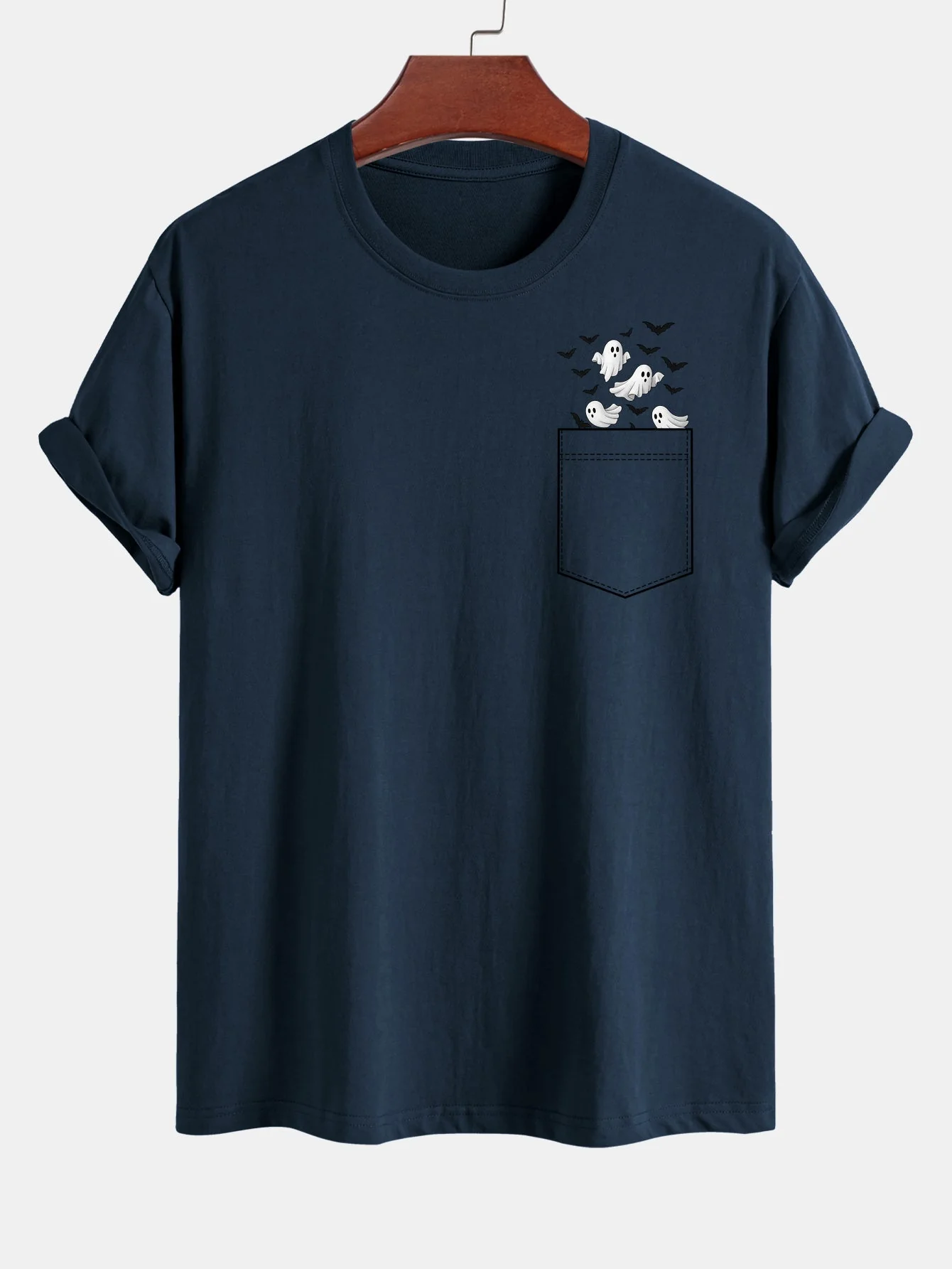 Barnaby® | Regular Fit Pocket Bat Ghost Print Cotton T-Shirt - Image 6