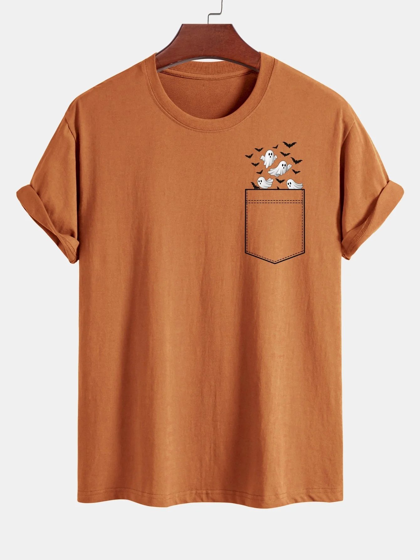 Barnaby® | Regular Fit Pocket Bat Ghost Print Cotton T-Shirt - Image 8