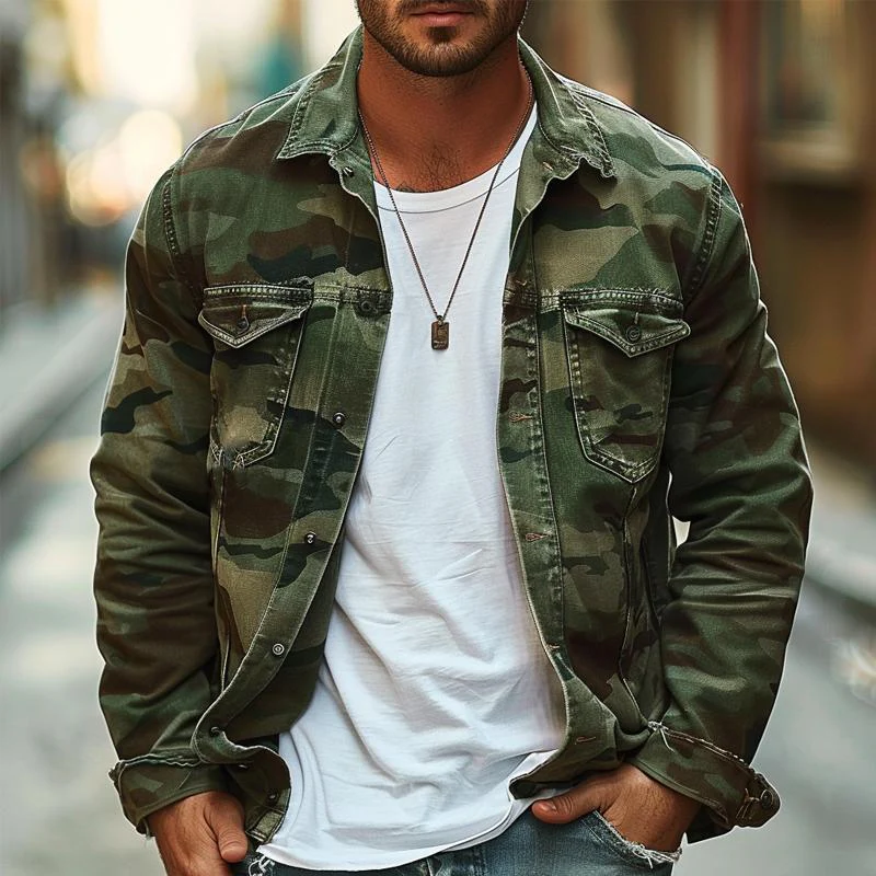 Barrow® | Men's Camouflage Canvas Retro Wear Lapel Jacket 18911497X - Image 2