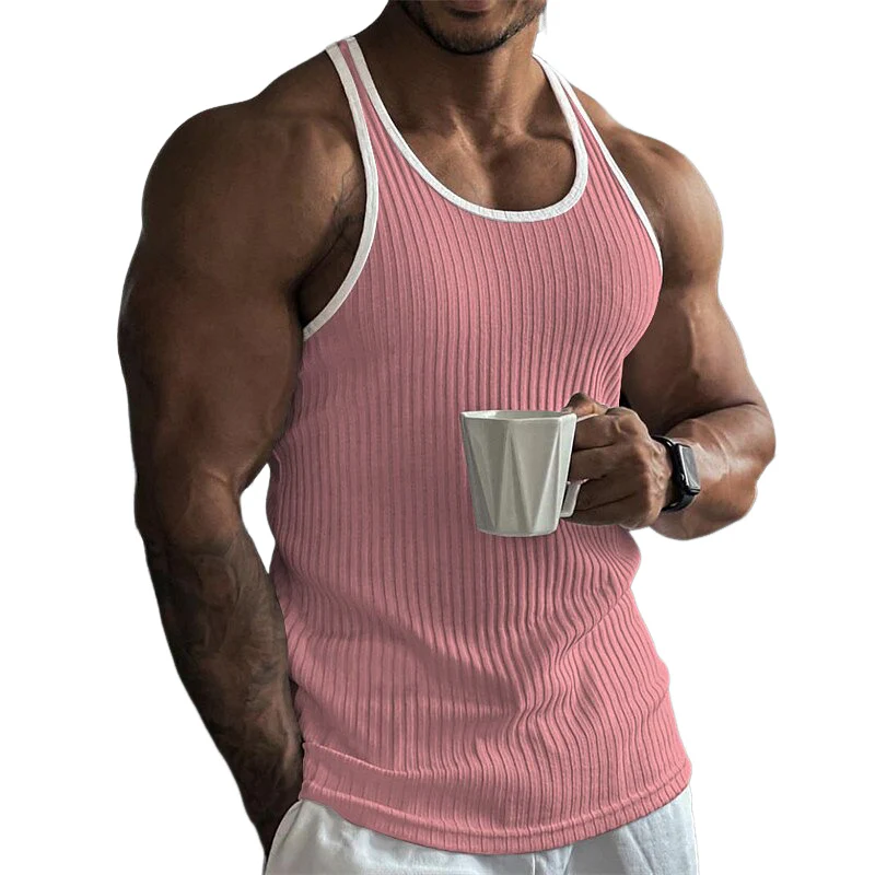 Barry | Men'S Striped Contrast Knit Crew Neck Tank Top - Image 2