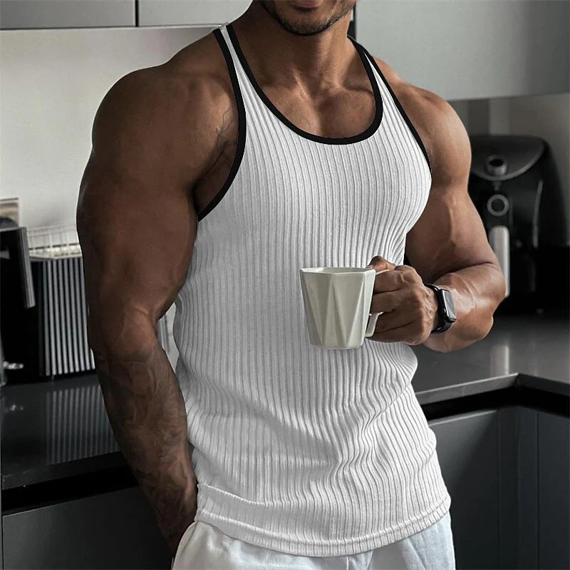 Barry | Men'S Striped Contrast Knit Crew Neck Tank Top - Image 3