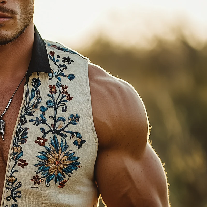 Bart | Men'S Summer Fashion Embroidery Slub Linen Collared Sleeveless Vest - Image 4