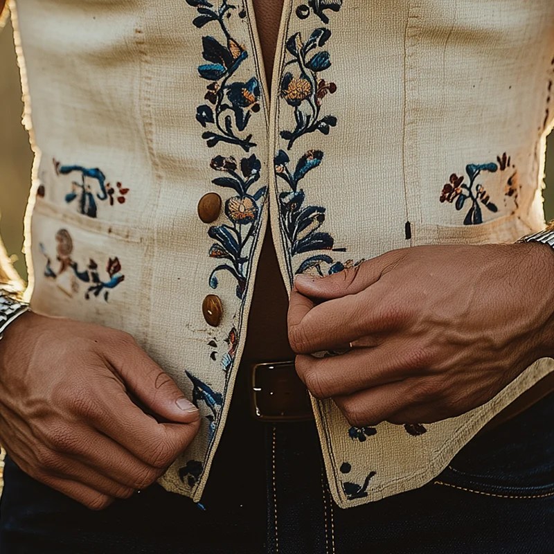 Bart | Men'S Summer Fashion Embroidery Slub Linen Collared Sleeveless Vest - Image 5