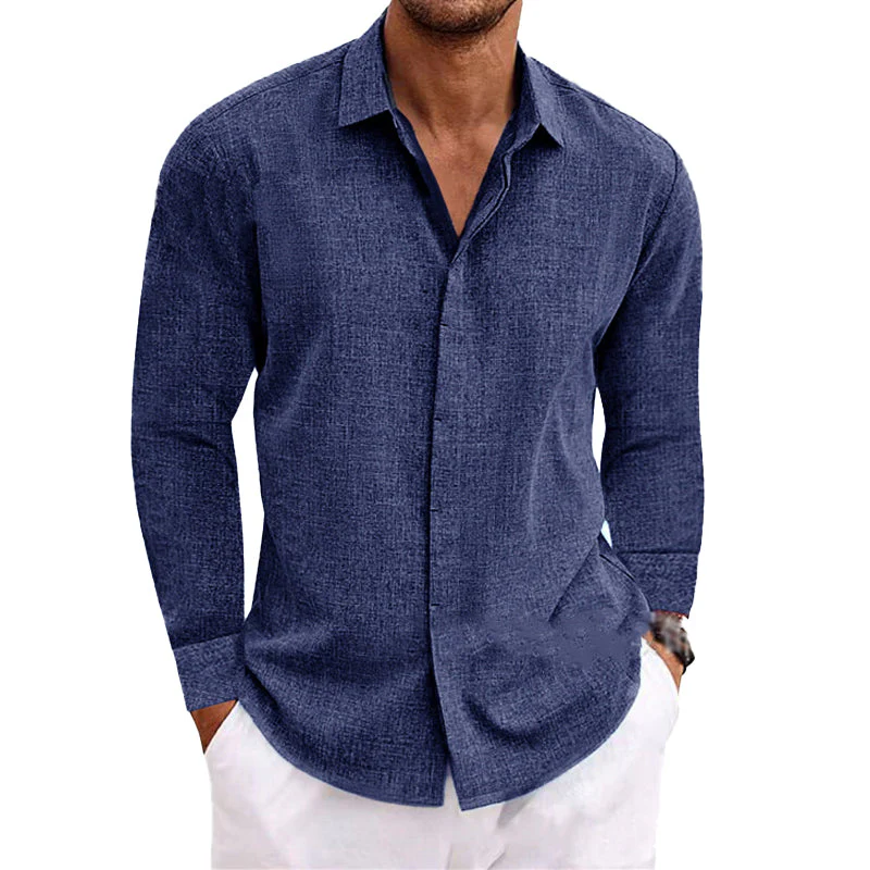 Bartel® | Men's Casual Loose Solid Color Cotton Linen Long Sleeve Shirt 01703150M - Image 3