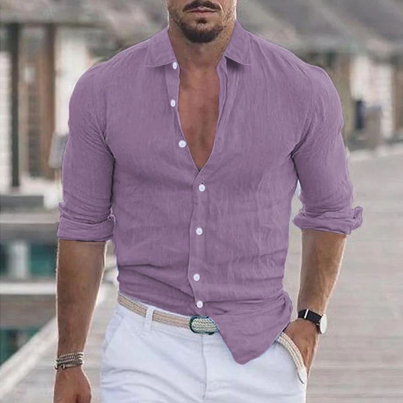 Bartholemy® | Men's Casual Solid Color Lapel Long Sleeve Shirt 21280669Y - Image 11
