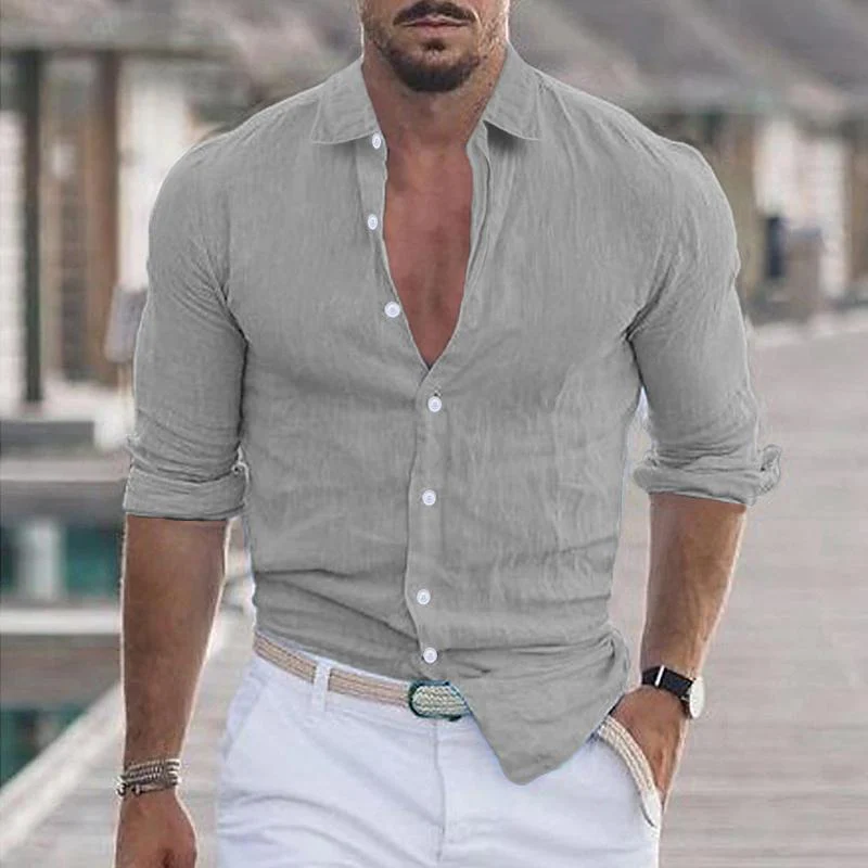 Bartholemy® | Men's Casual Solid Color Lapel Long Sleeve Shirt 21280669Y - Image 2