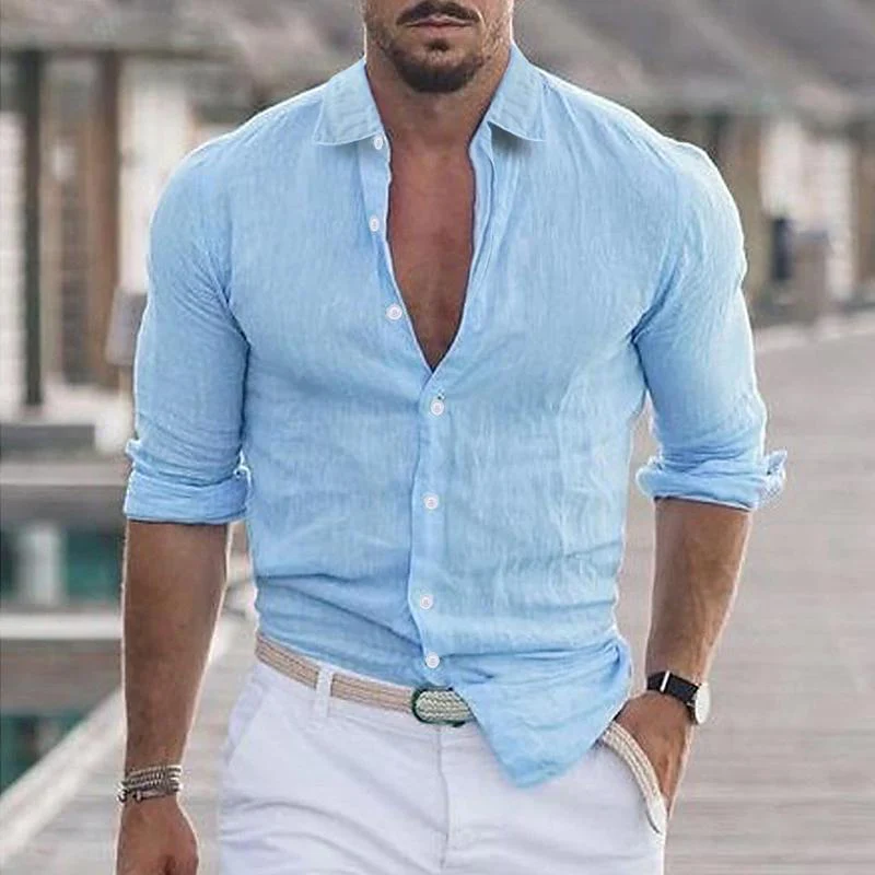 Bartholemy® | Men's Casual Solid Color Lapel Long Sleeve Shirt 21280669Y - Image 3