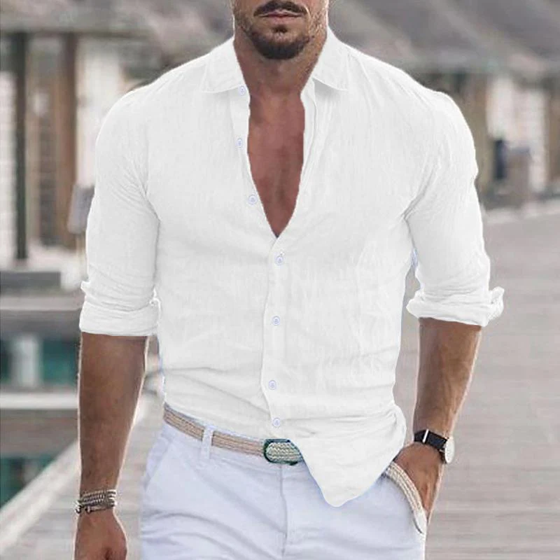 Bartholemy® | Men's Casual Solid Color Lapel Long Sleeve Shirt 21280669Y - Image 4