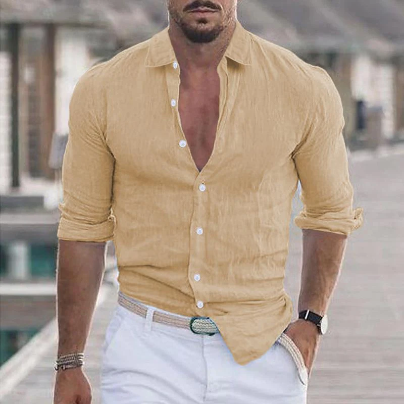 Bartholemy® | Men's Casual Solid Color Lapel Long Sleeve Shirt 21280669Y - Image 7