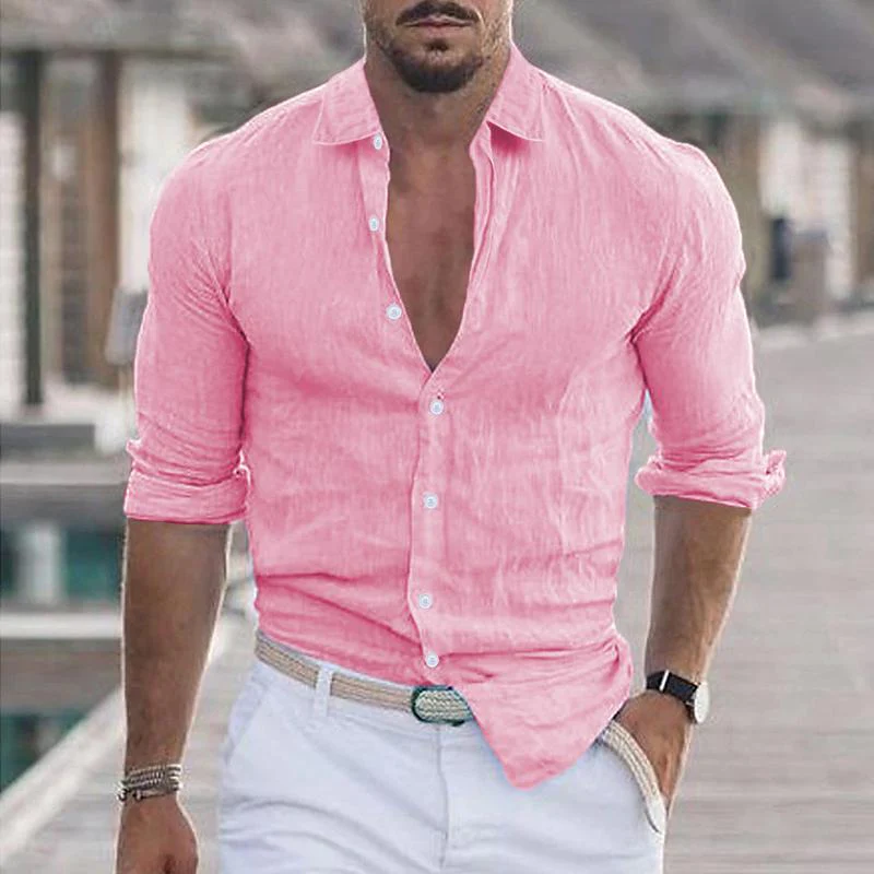 Bartholemy® | Men's Casual Solid Color Lapel Long Sleeve Shirt 21280669Y - Image 8