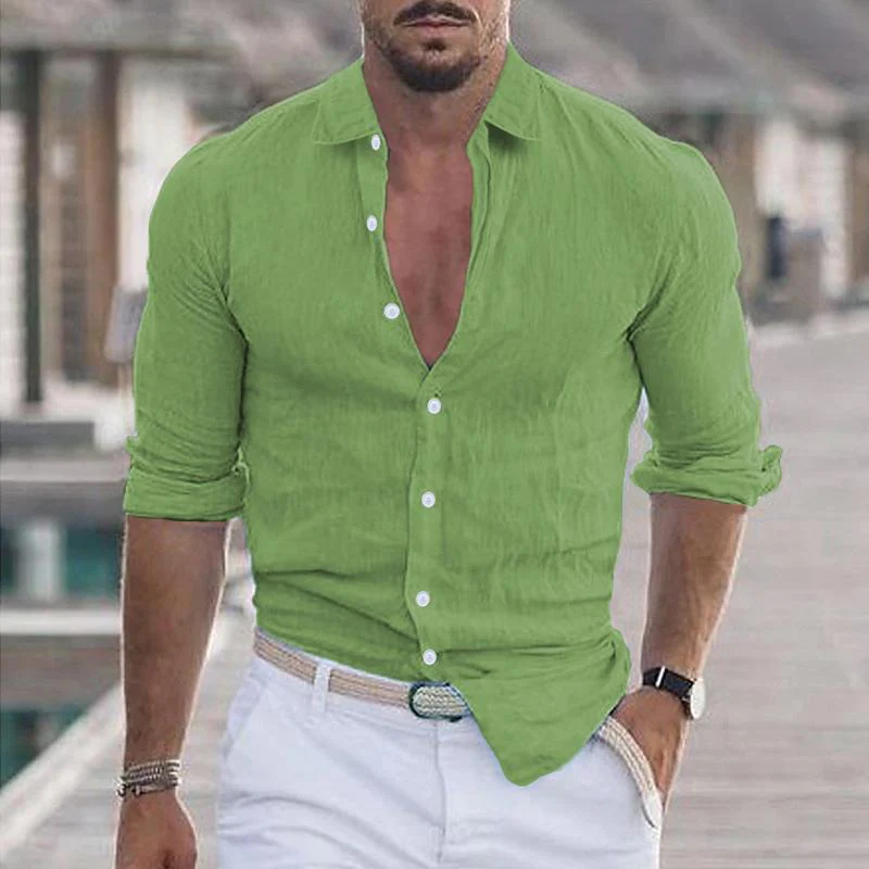 Bartholemy® | Men's Casual Solid Color Lapel Long Sleeve Shirt 21280669Y - Image 9