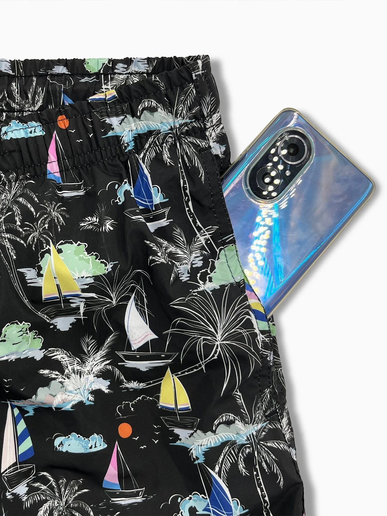 Bartolomé® | Linen Rayon Blend Button Up Shirt & Palm Tree Sailboat Print Swim Shorts - Image 12