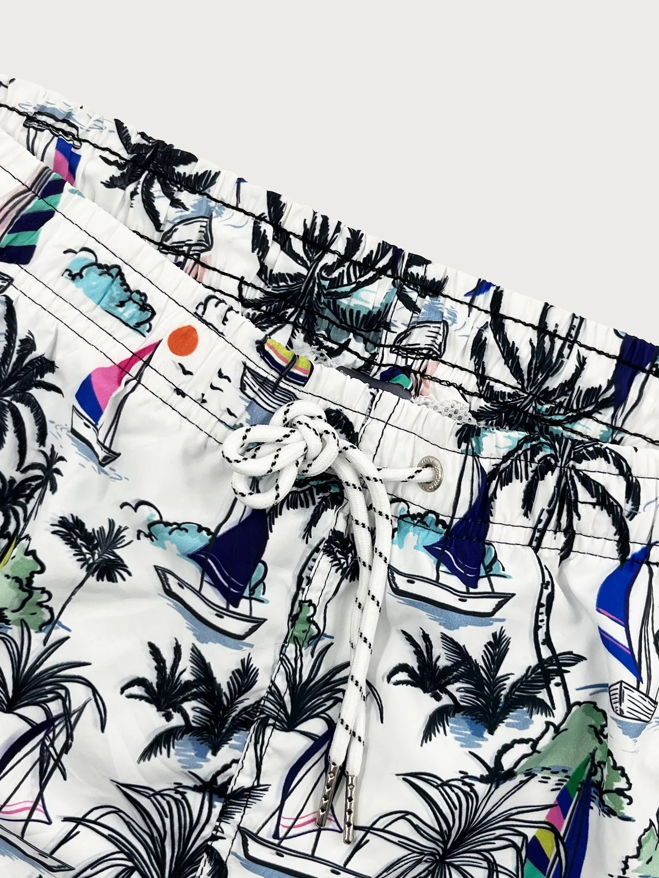 Bartolomé® | Linen Rayon Blend Button Up Shirt & Palm Tree Sailboat Print Swim Shorts - Image 13