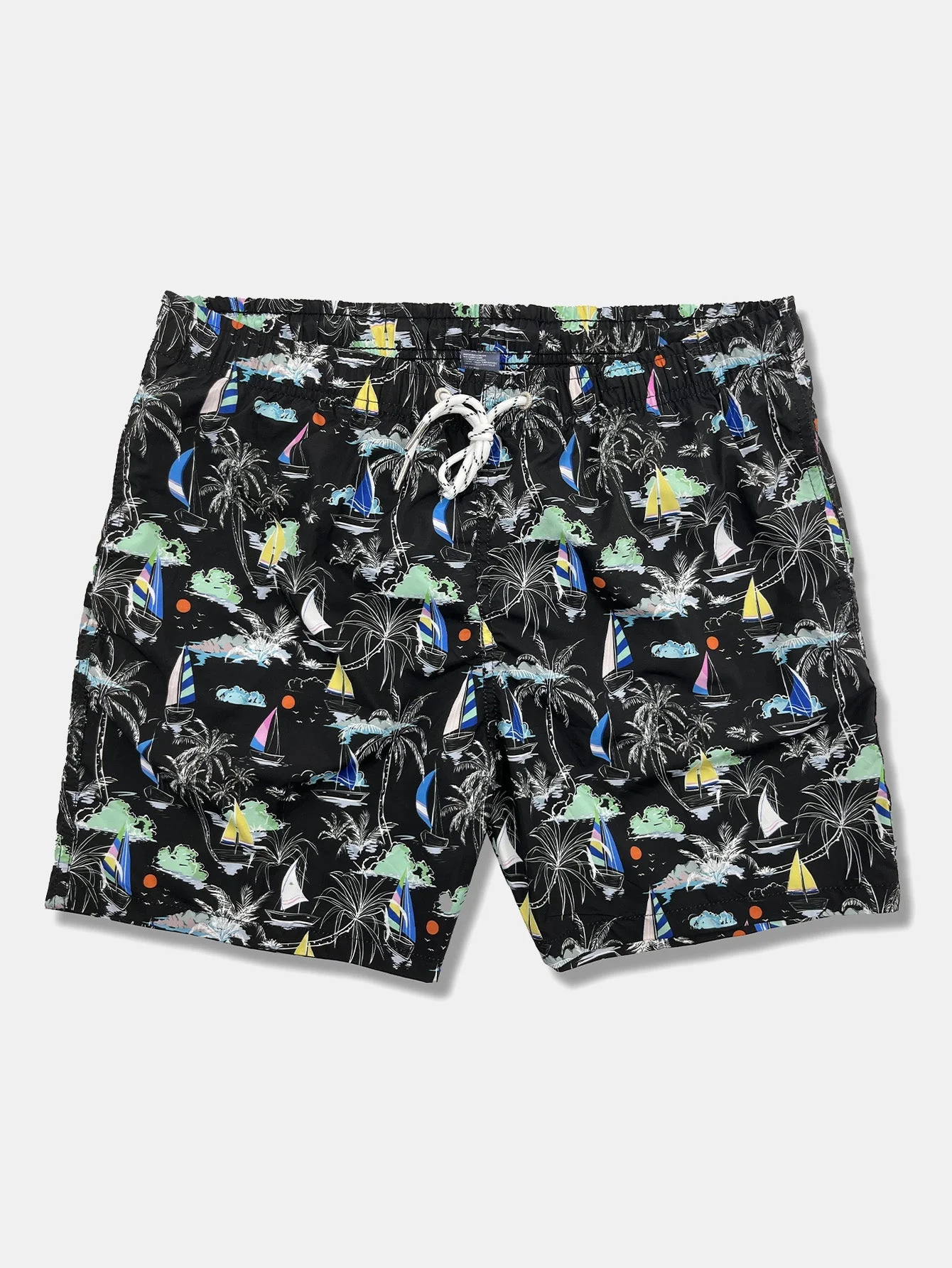 Bartolomé® | Linen Rayon Blend Button Up Shirt & Palm Tree Sailboat Print Swim Shorts - Image 6