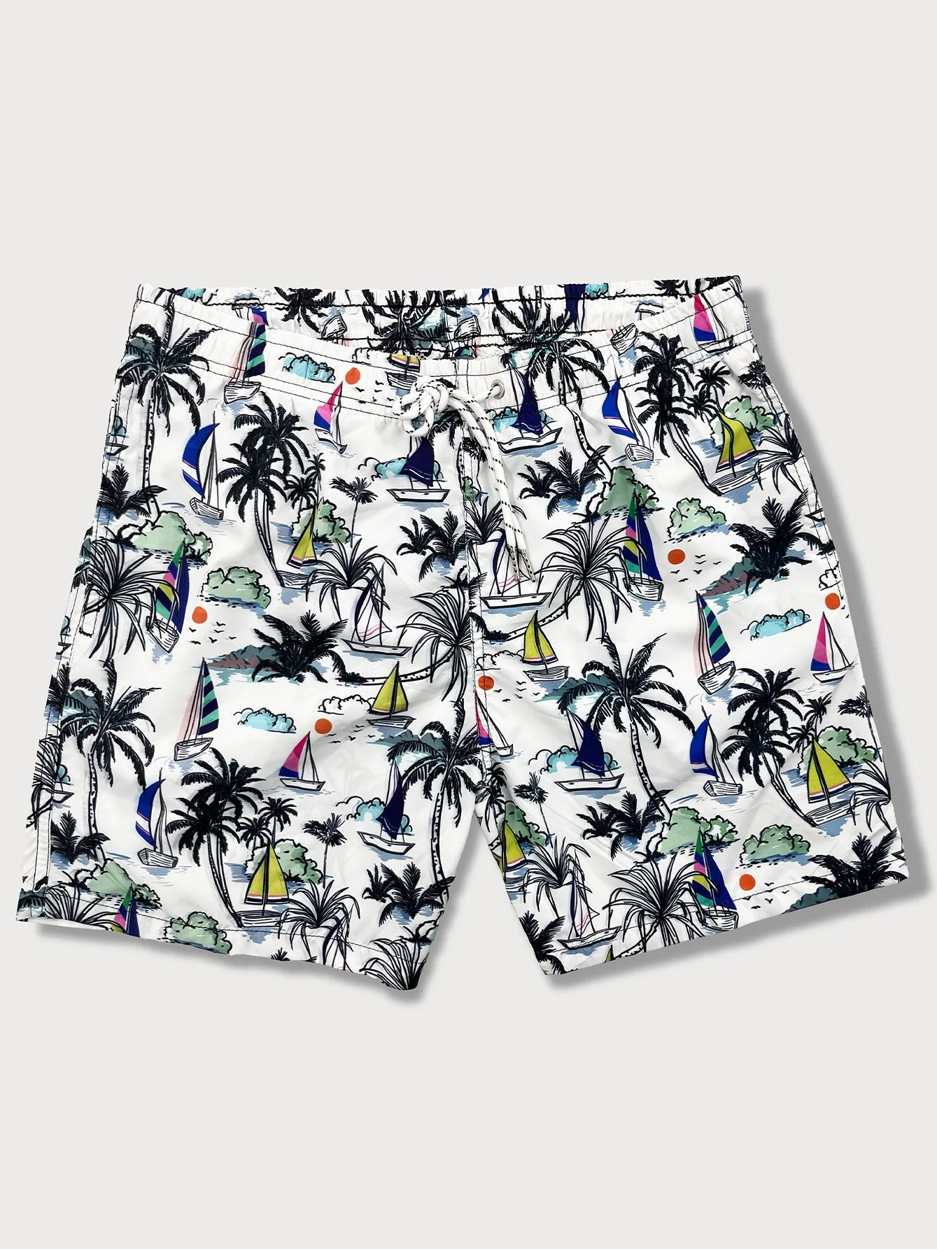 Bartolomé® | Linen Rayon Blend Button Up Shirt & Palm Tree Sailboat Print Swim Shorts - Image 8