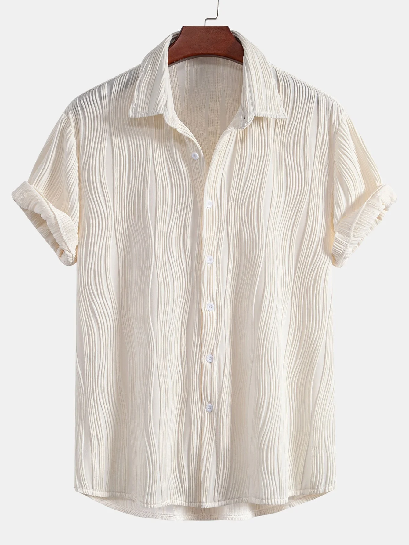Basilio® | Wave Textured Button Up Shirt & Shorts - Image 4