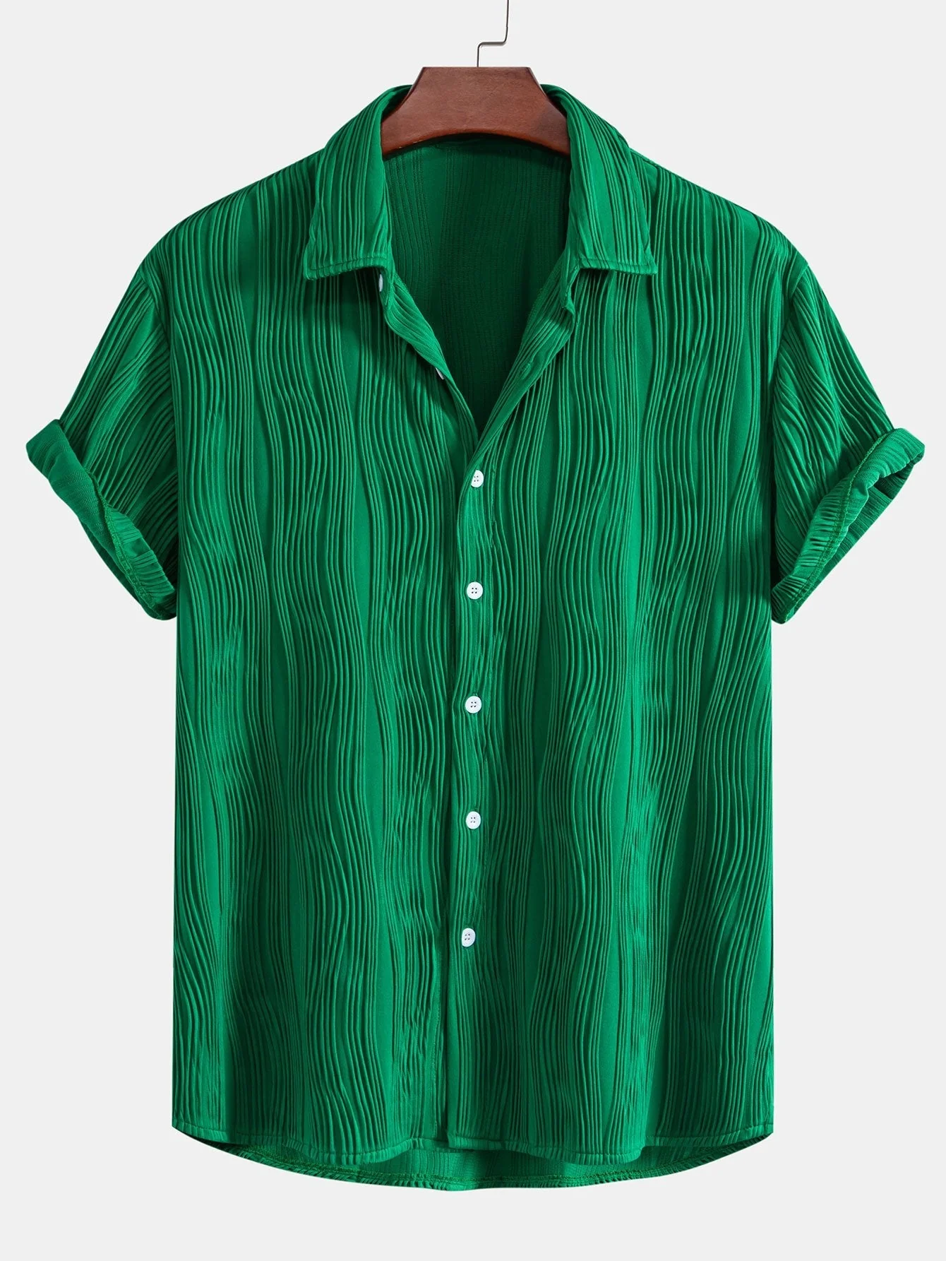 Basilio® | Wave Textured Button Up Shirt & Shorts - Image 6